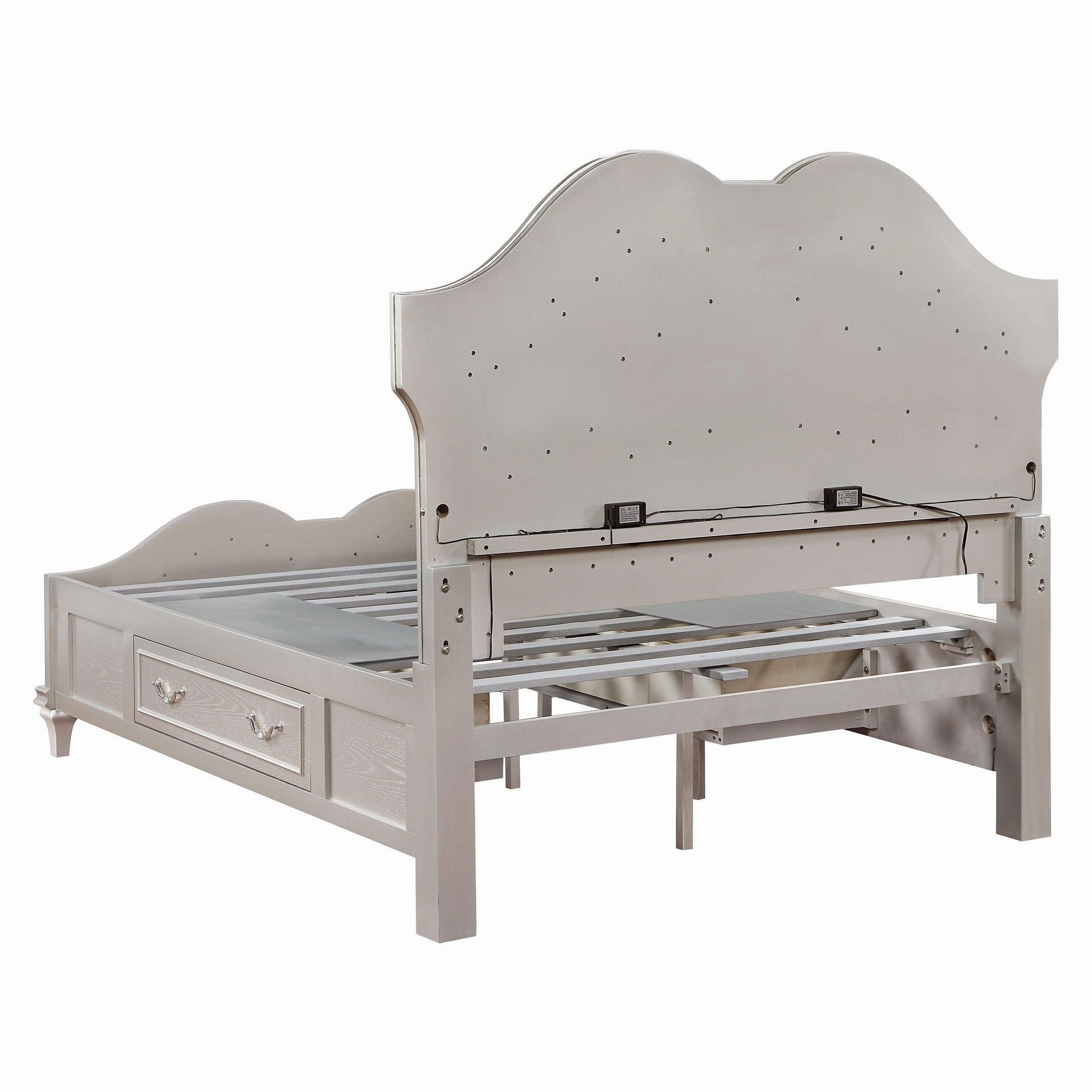 Coaster Evangeline California King Storage Bed with LED Headboard Silver Oak and Ivory
