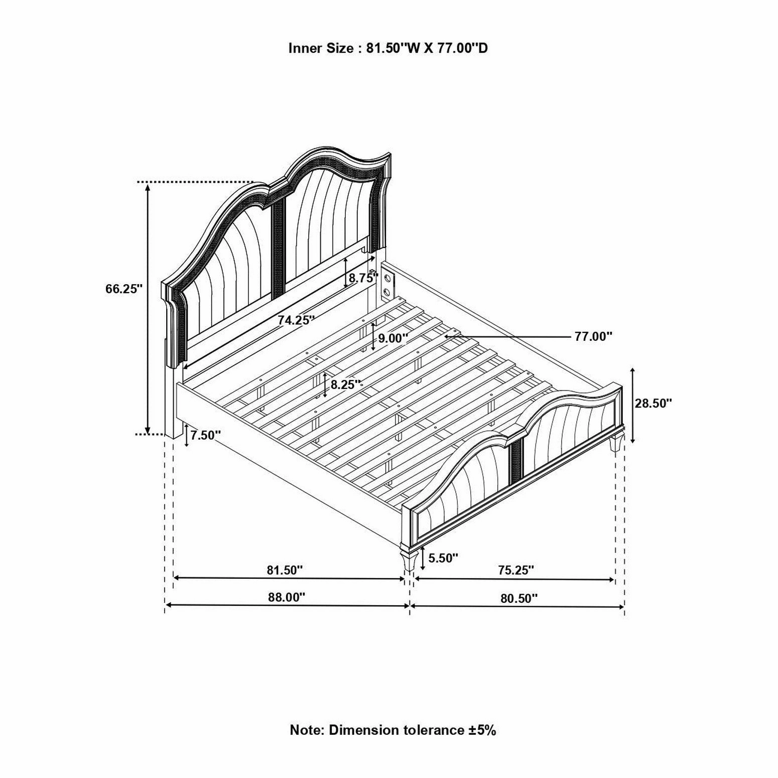 Coaster Evangeline Tufted Upholstered Platform Eastern King Bed Ivory And Silver Oak