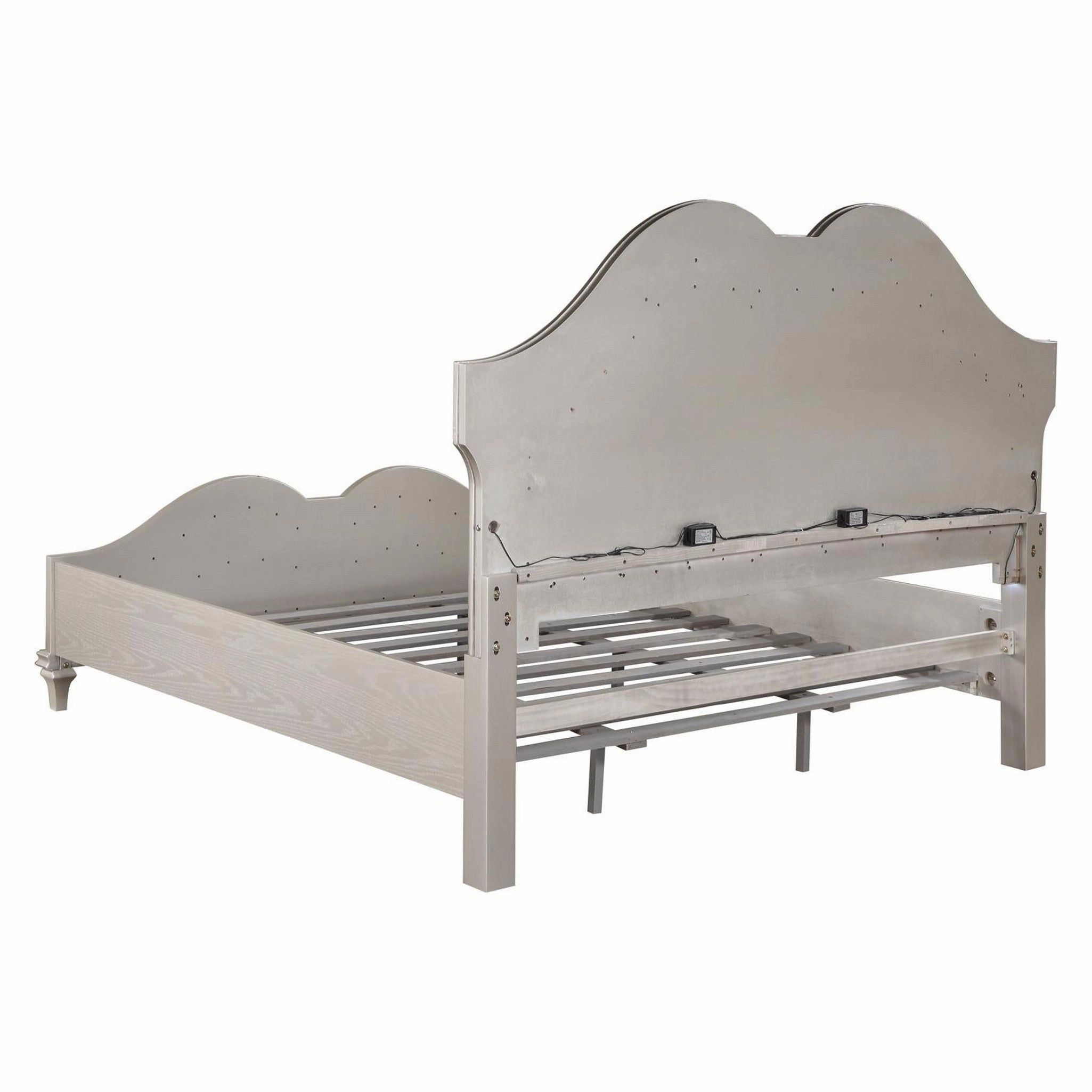 Coaster Evangeline Tufted Upholstered Platform Eastern King Bed Ivory And Silver Oak