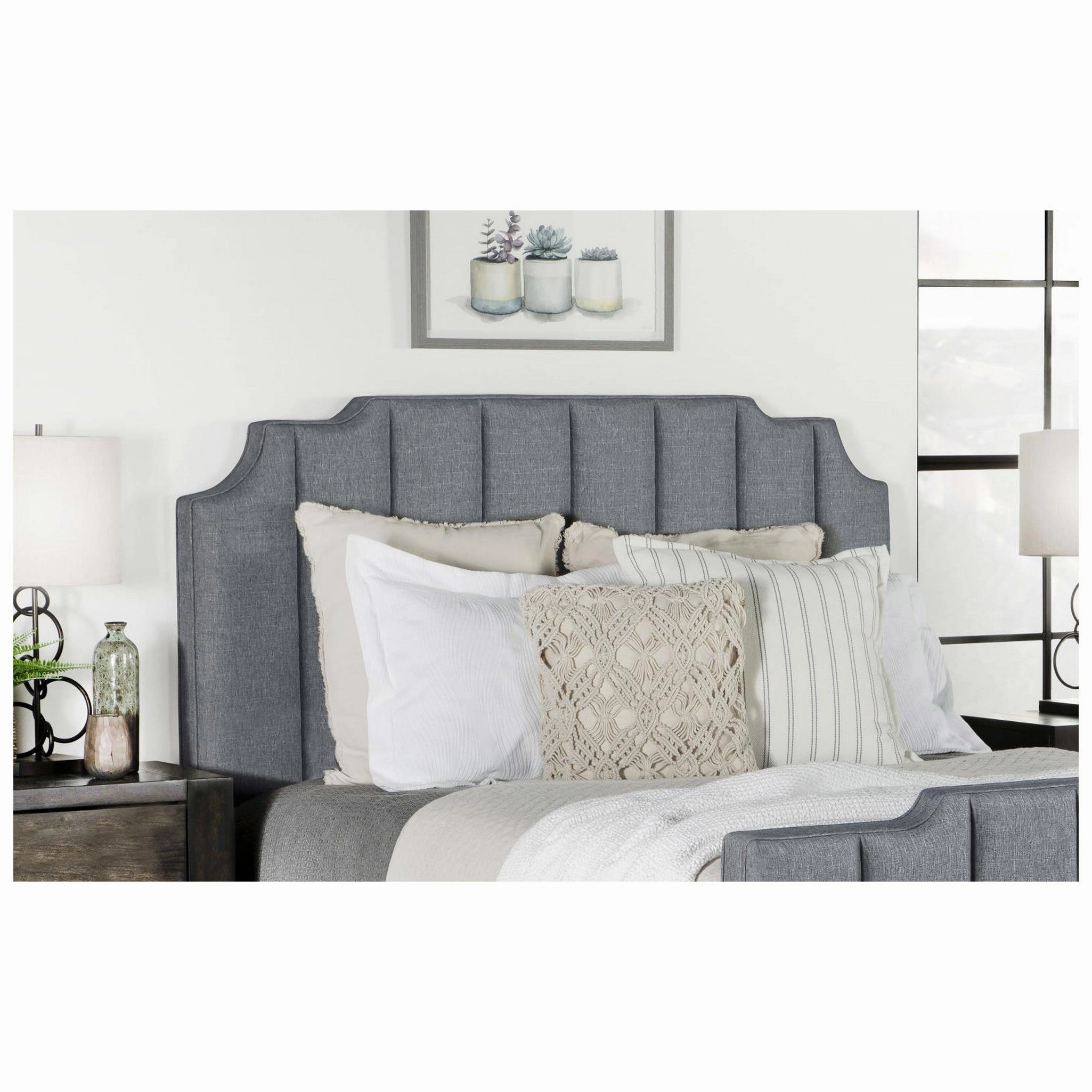 Coaster Fiona Upholstered Panel Bed Light Grey