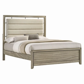 Coaster Giselle California King Panel Bed with Upholstered Headboard Rustic Beige bed frame,bed base,bedroom furniture