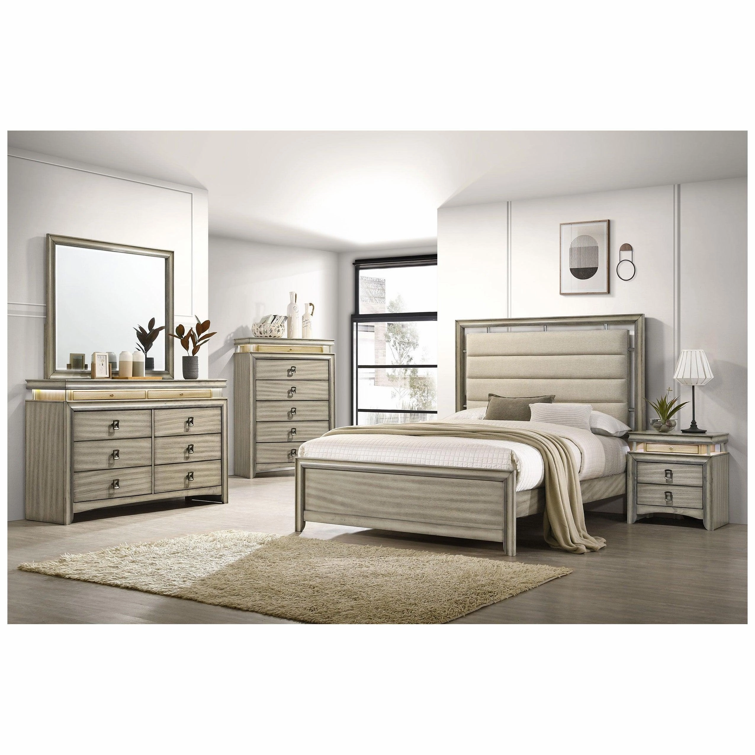 Coaster Giselle California King Panel Bed with Upholstered Headboard Rustic Beige