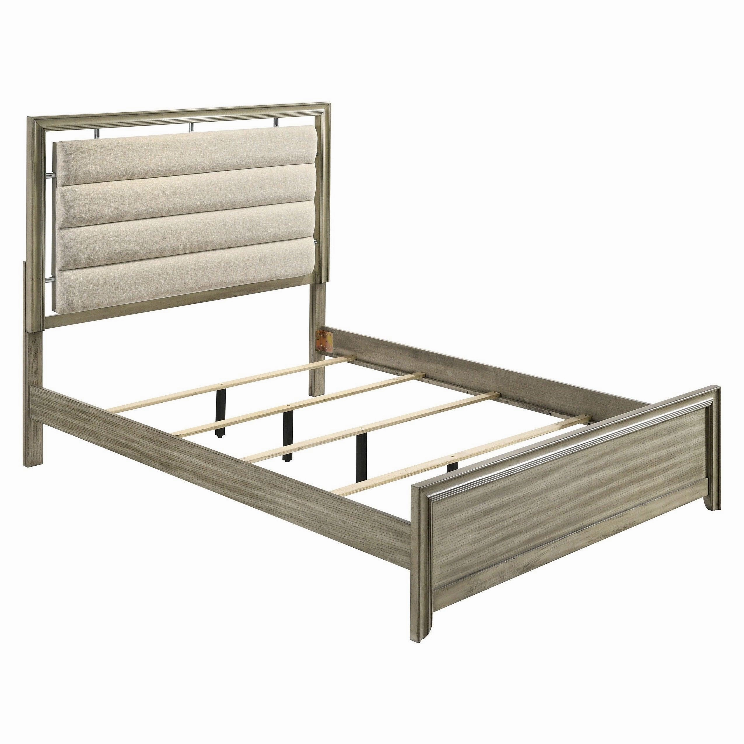 Coaster Giselle Queen Panel Bed with Upholstered Headboard Rustic Beige