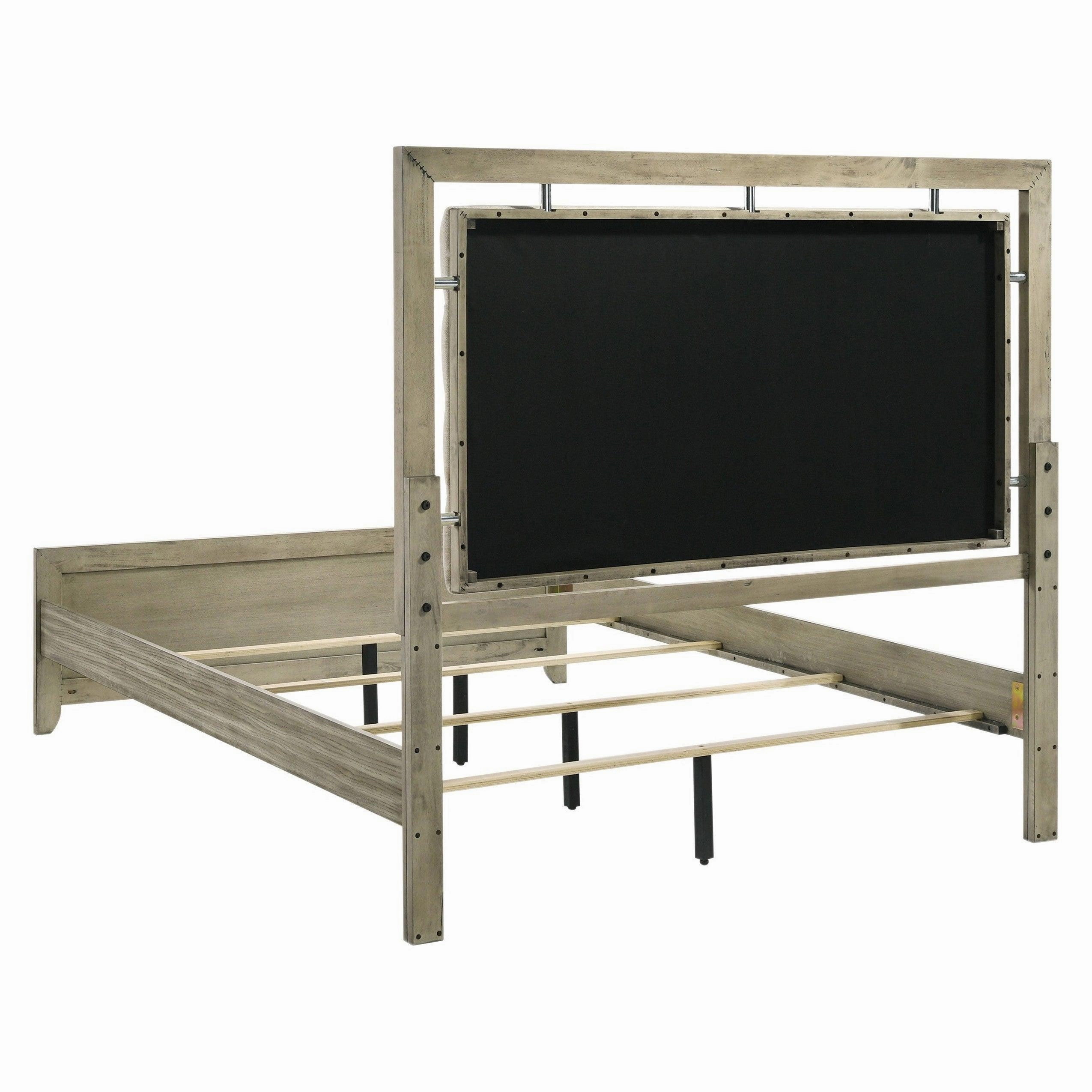 Coaster Giselle Queen Panel Bed with Upholstered Headboard Rustic Beige