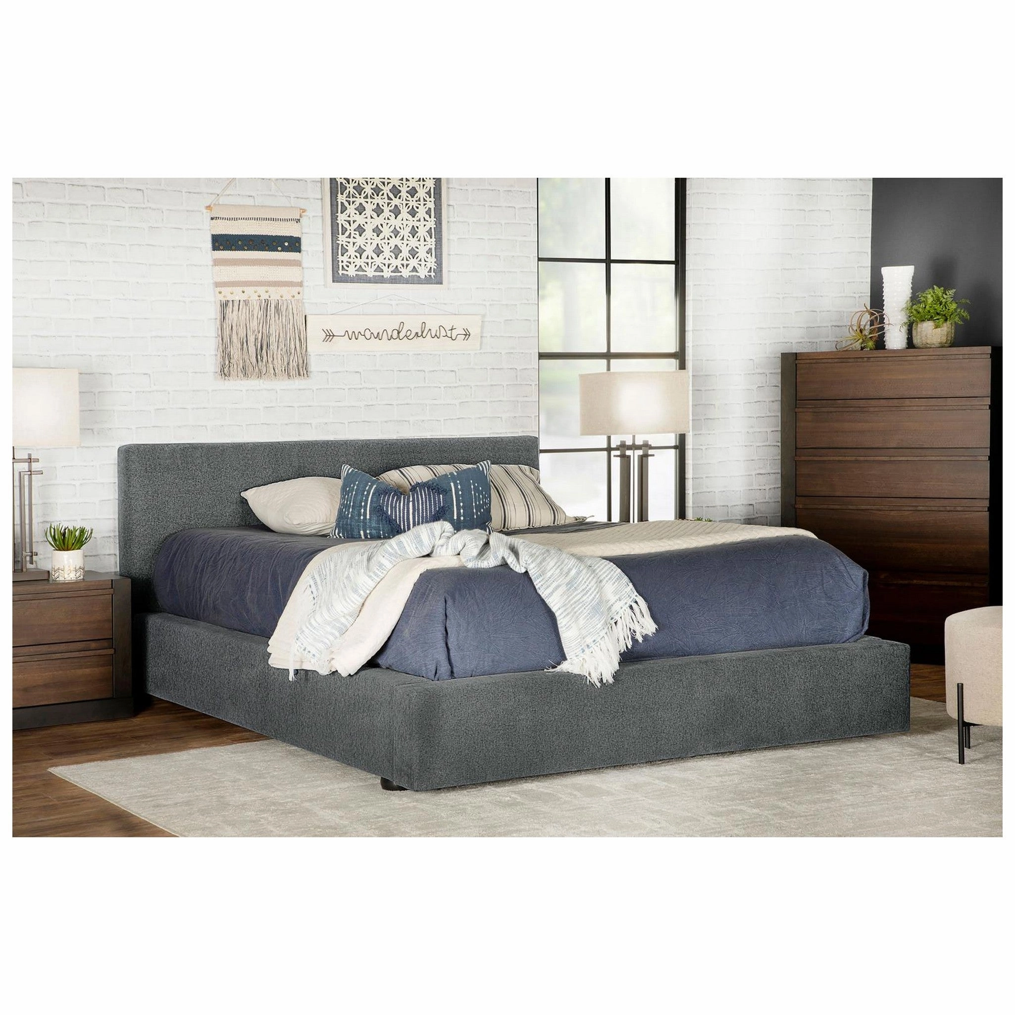 Coaster Gregory Upholstered Platform Bed Graphite
