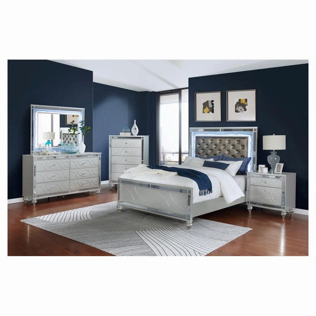 Coaster Gunnison California King Panel Bed With Led Lighting Silver Metallic