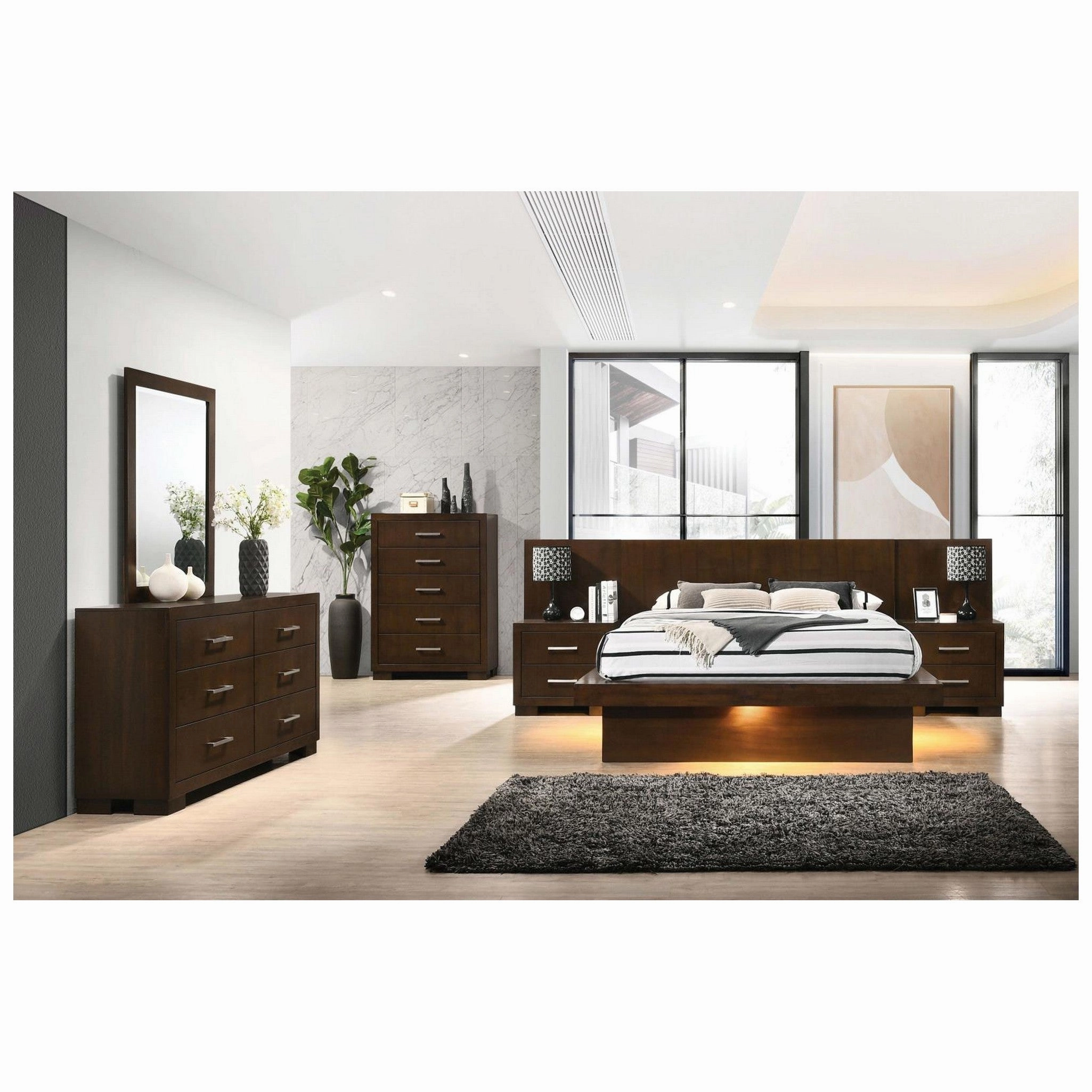 Coaster Jessica Eastern King Platform Bed With Rail Seating Cappuccino