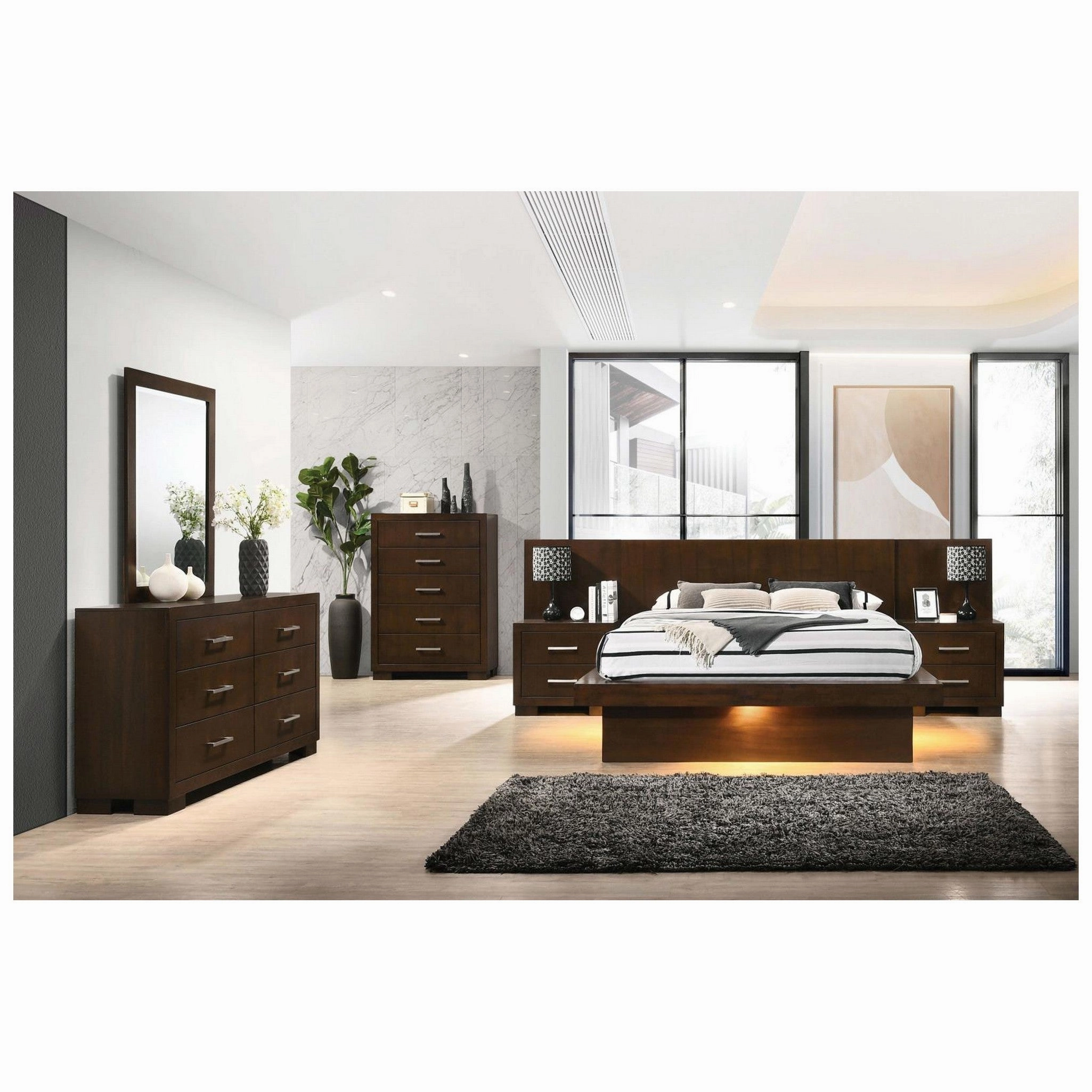 Coaster Jessica Queen Platform Bed With Rail Seating Cappuccino