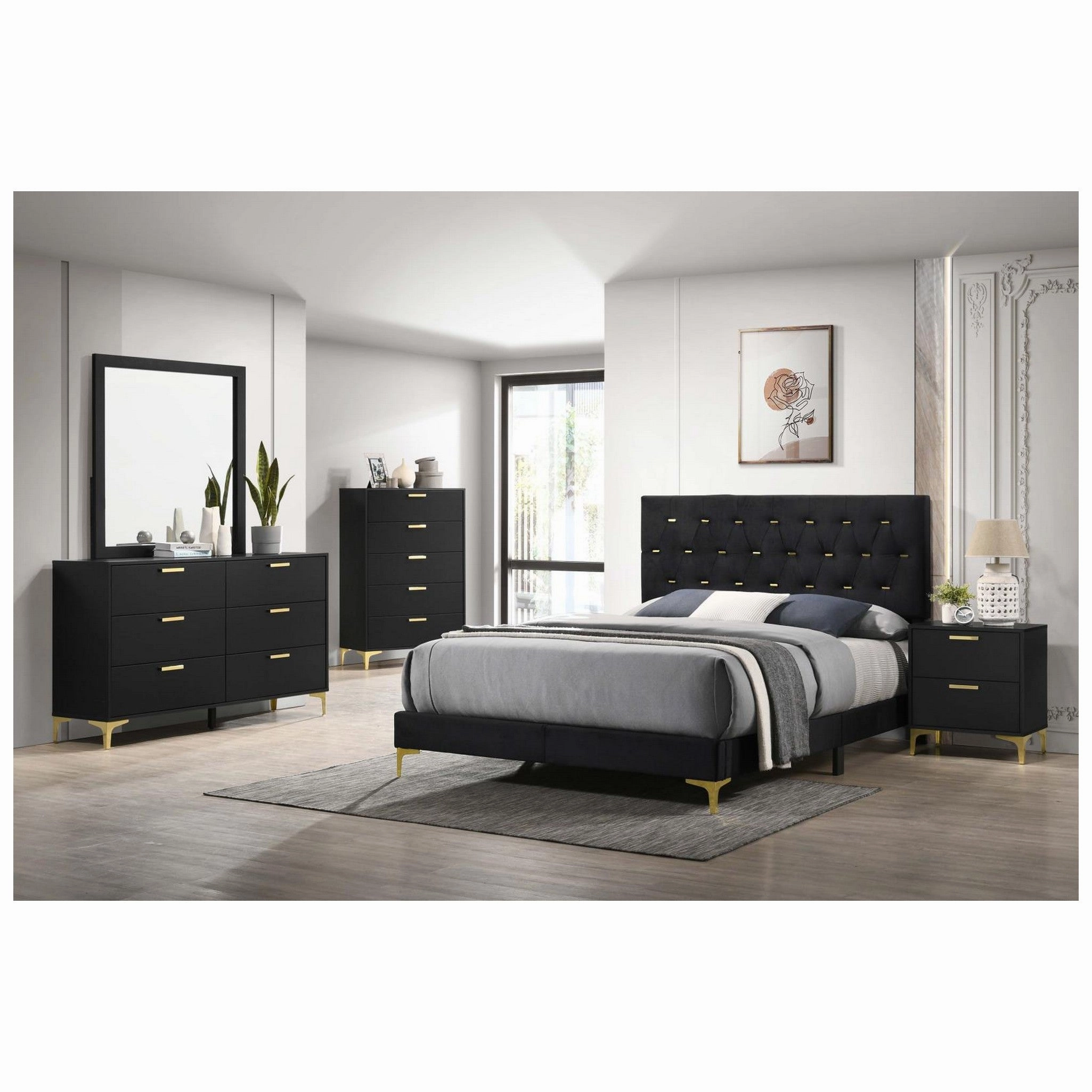 Coaster Kendall Tufted Panel Eastern King Bed Black And Gold