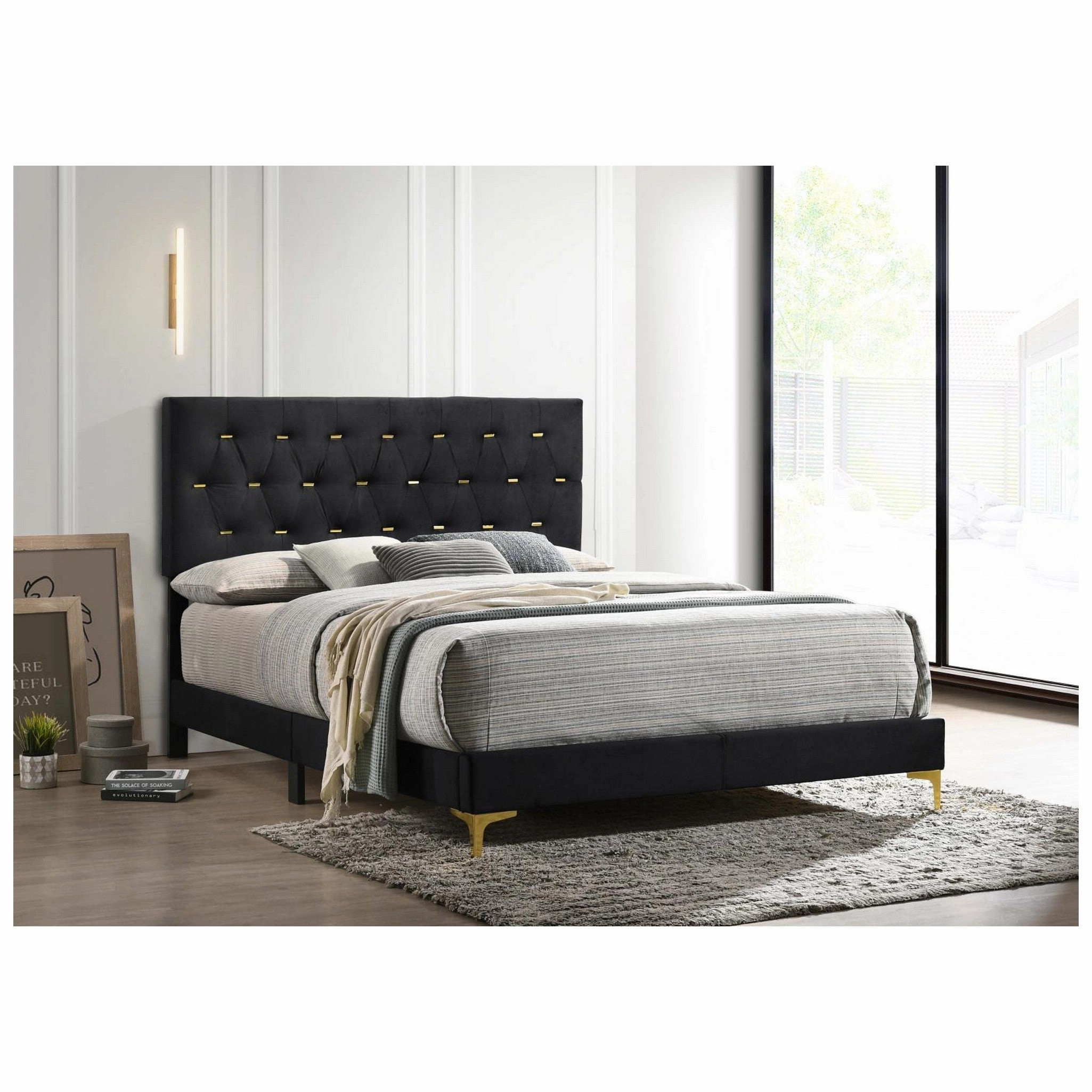 Coaster Kendall Tufted Panel Eastern King Bed Black And Gold