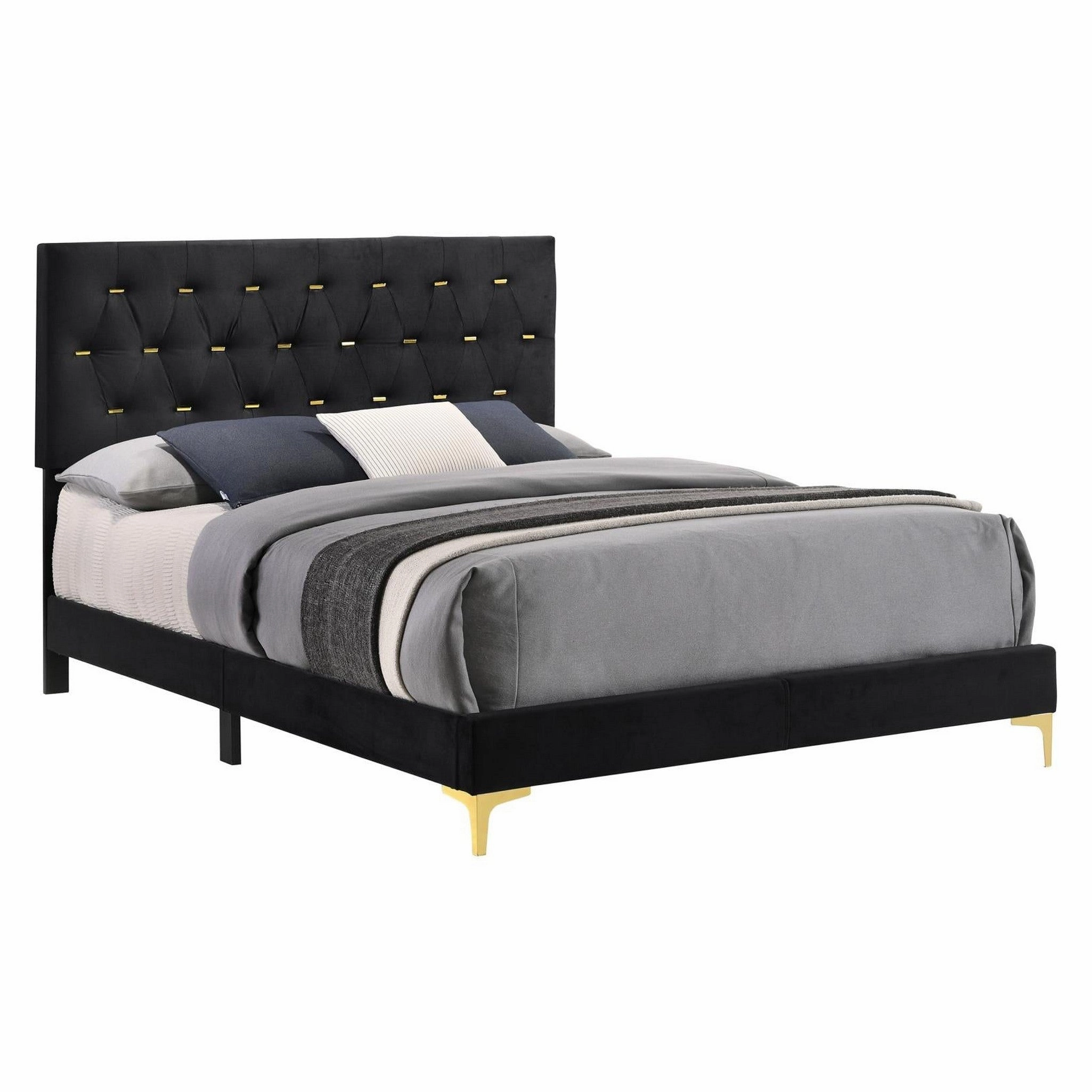 Coaster Kendall Tufted Panel Queen Bed Black And Gold