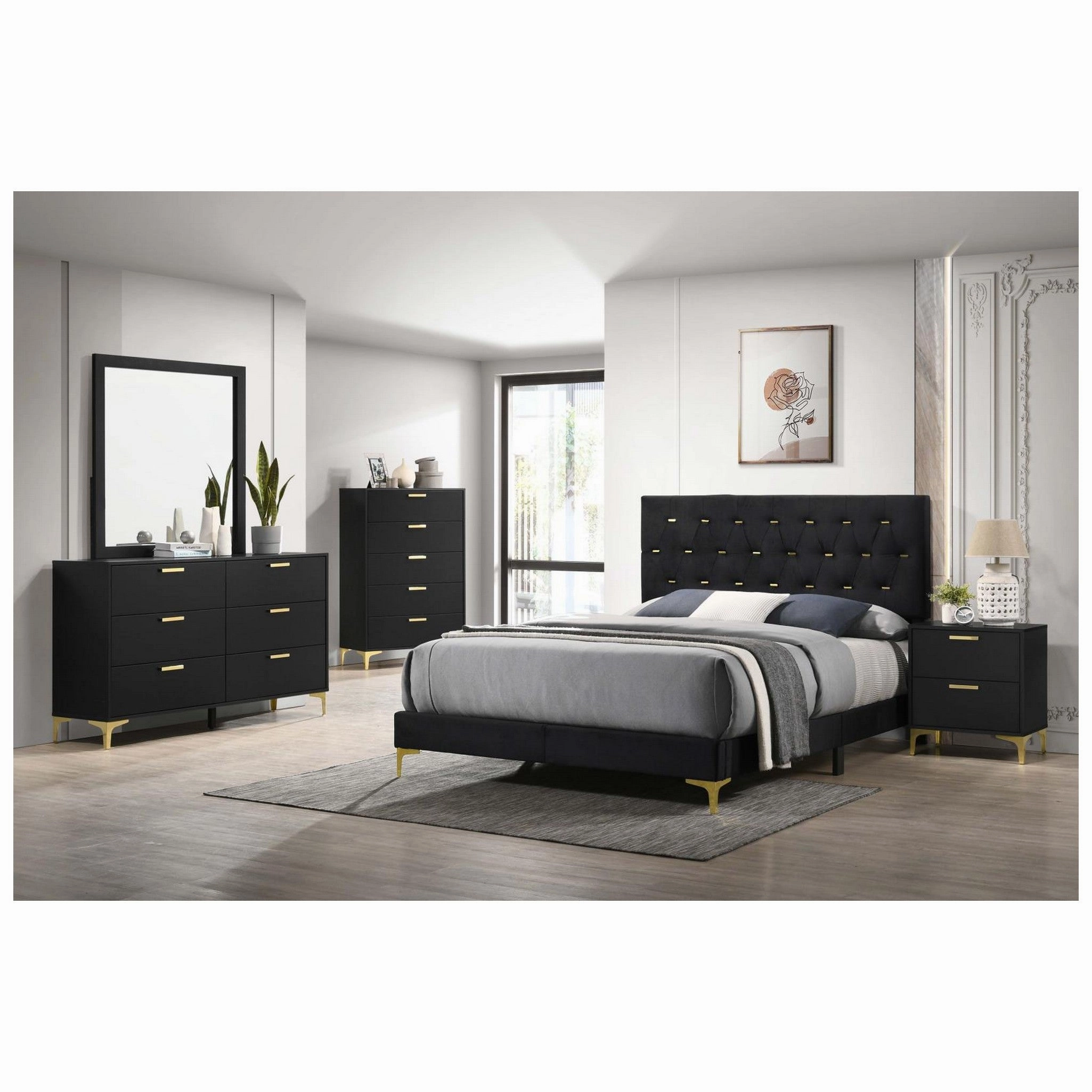 Coaster Kendall Tufted Panel Queen Bed Black And Gold