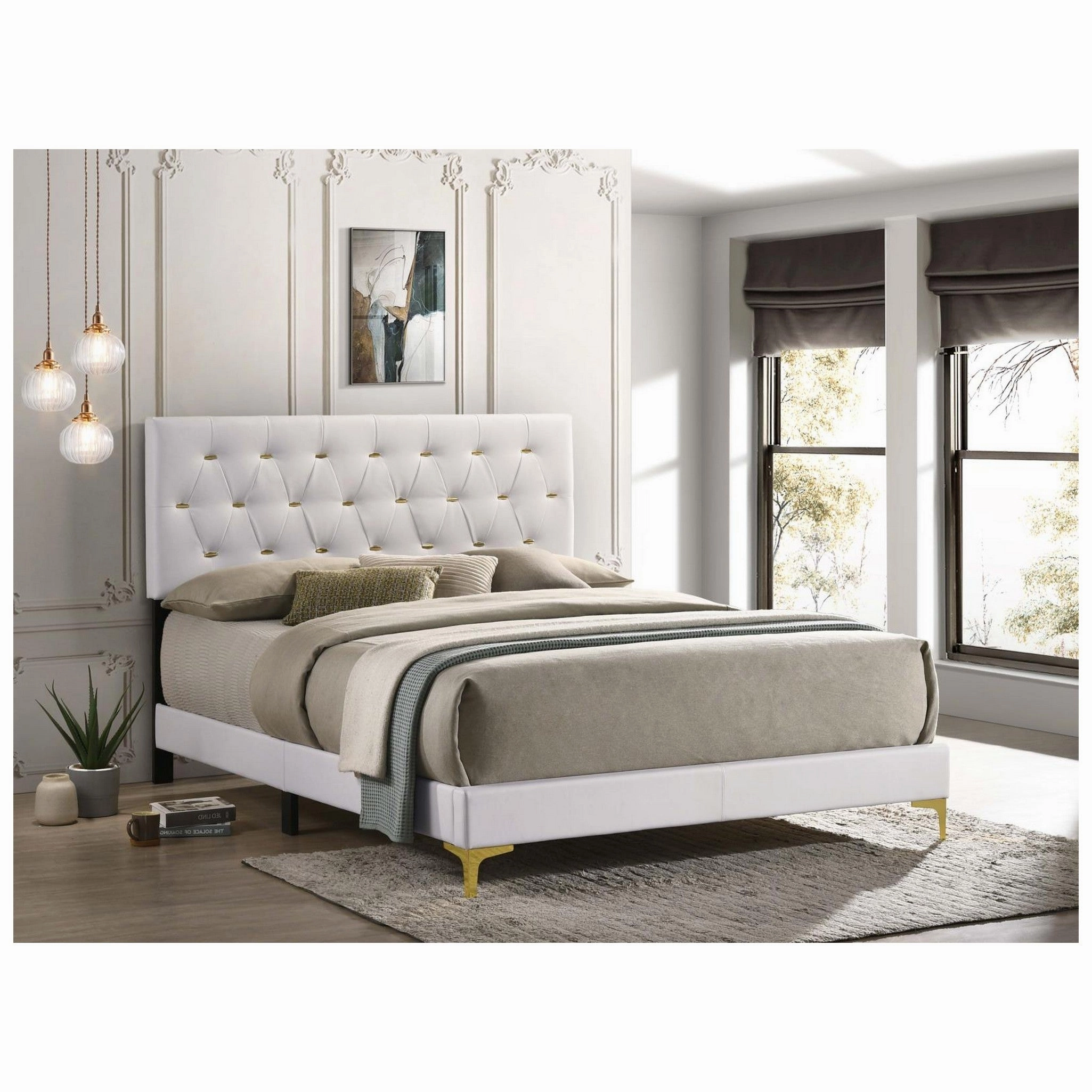 Coaster Kendall Tufted Upholstered Panel Eastern King Bed White