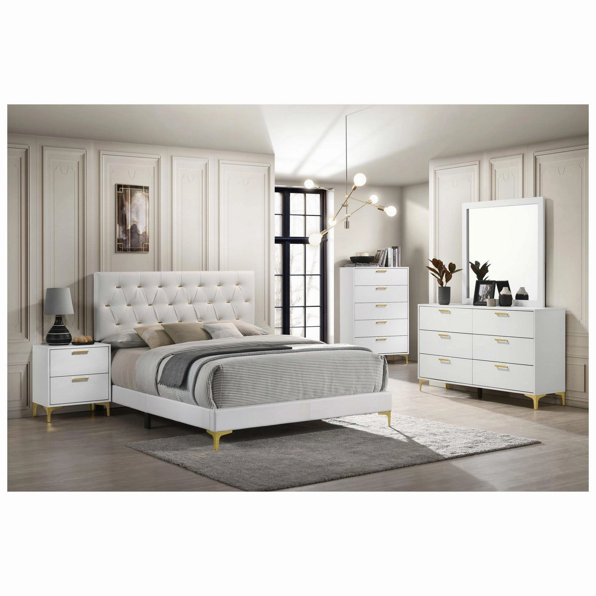 Coaster Kendall Tufted Upholstered Panel Queen Bed White