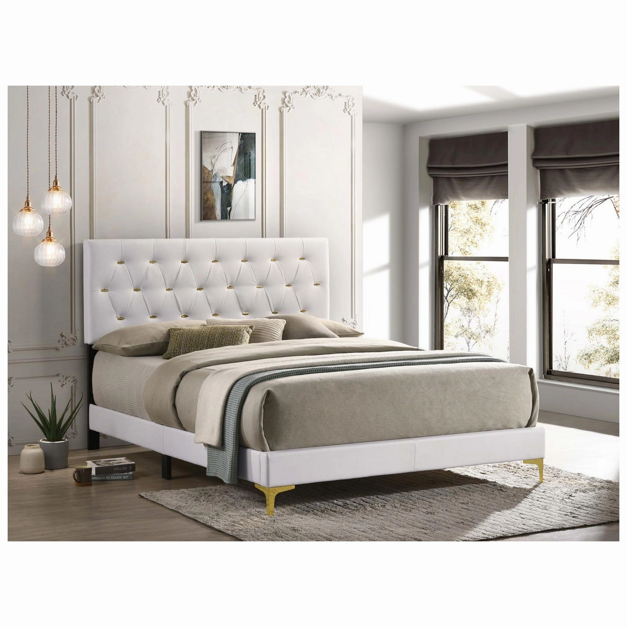 Coaster Kendall Tufted Upholstered Panel Queen Bed White