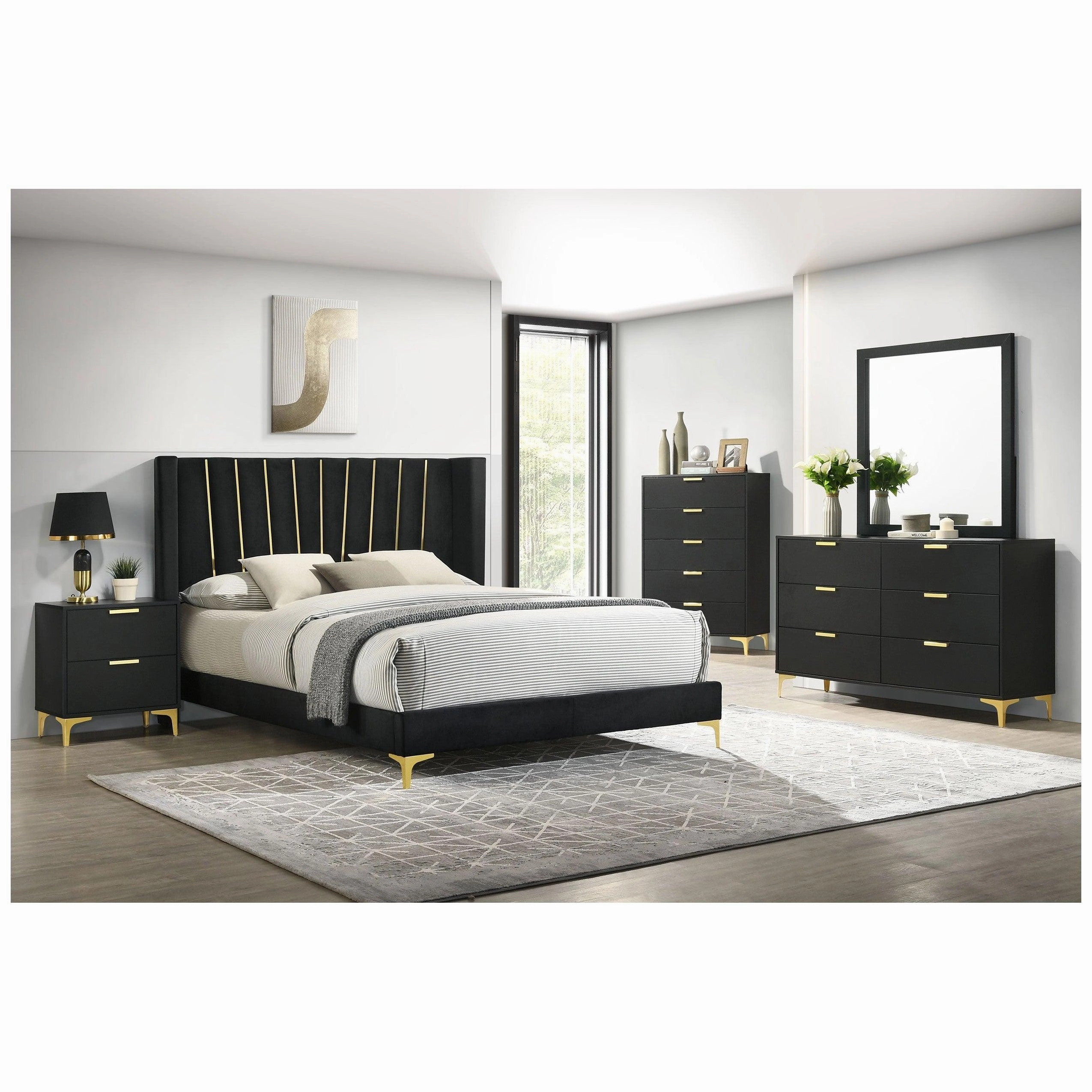 Coaster Kendall Upholstered Tufted Queen Panel Bed Black