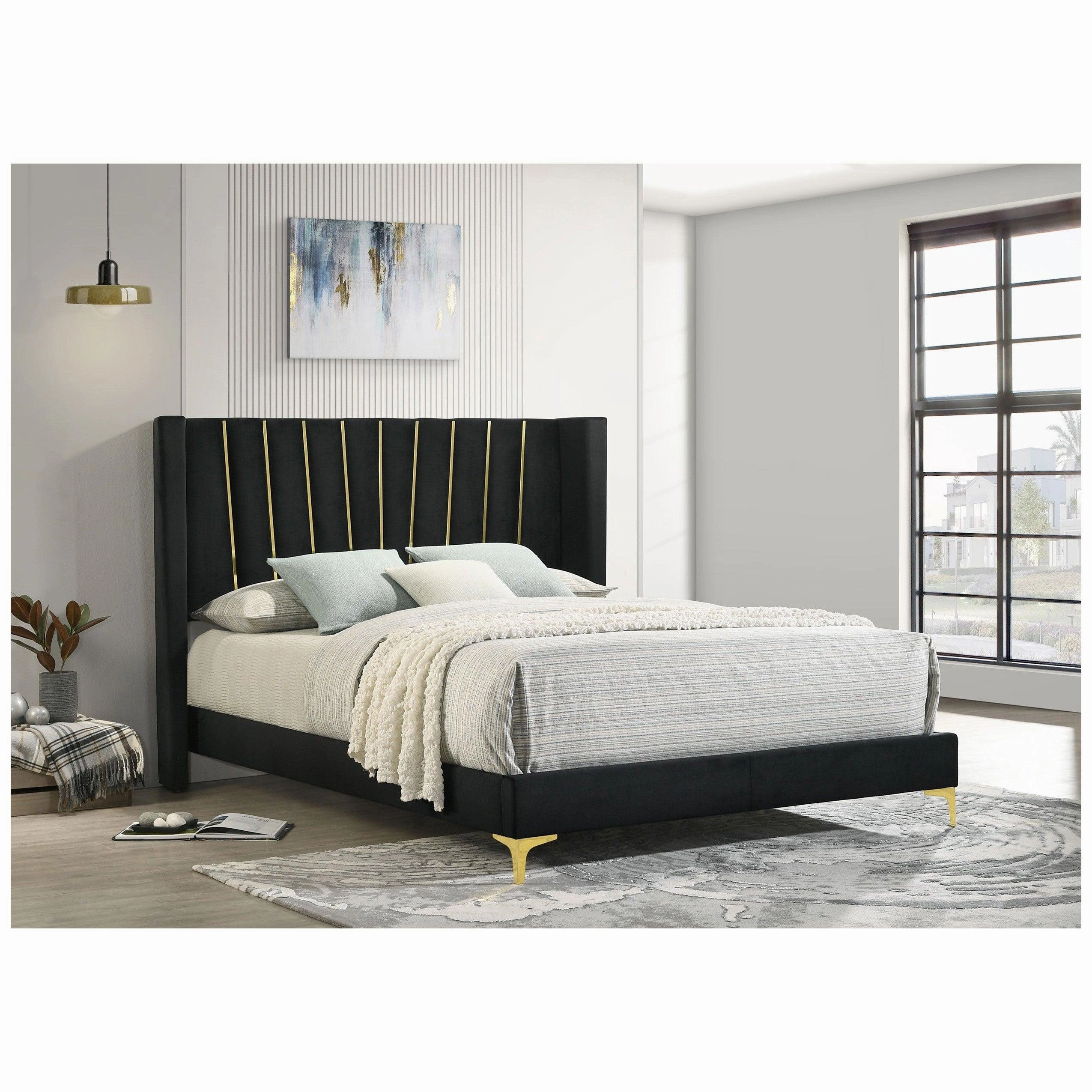 Coaster Kendall Upholstered Tufted Queen Panel Bed Black
