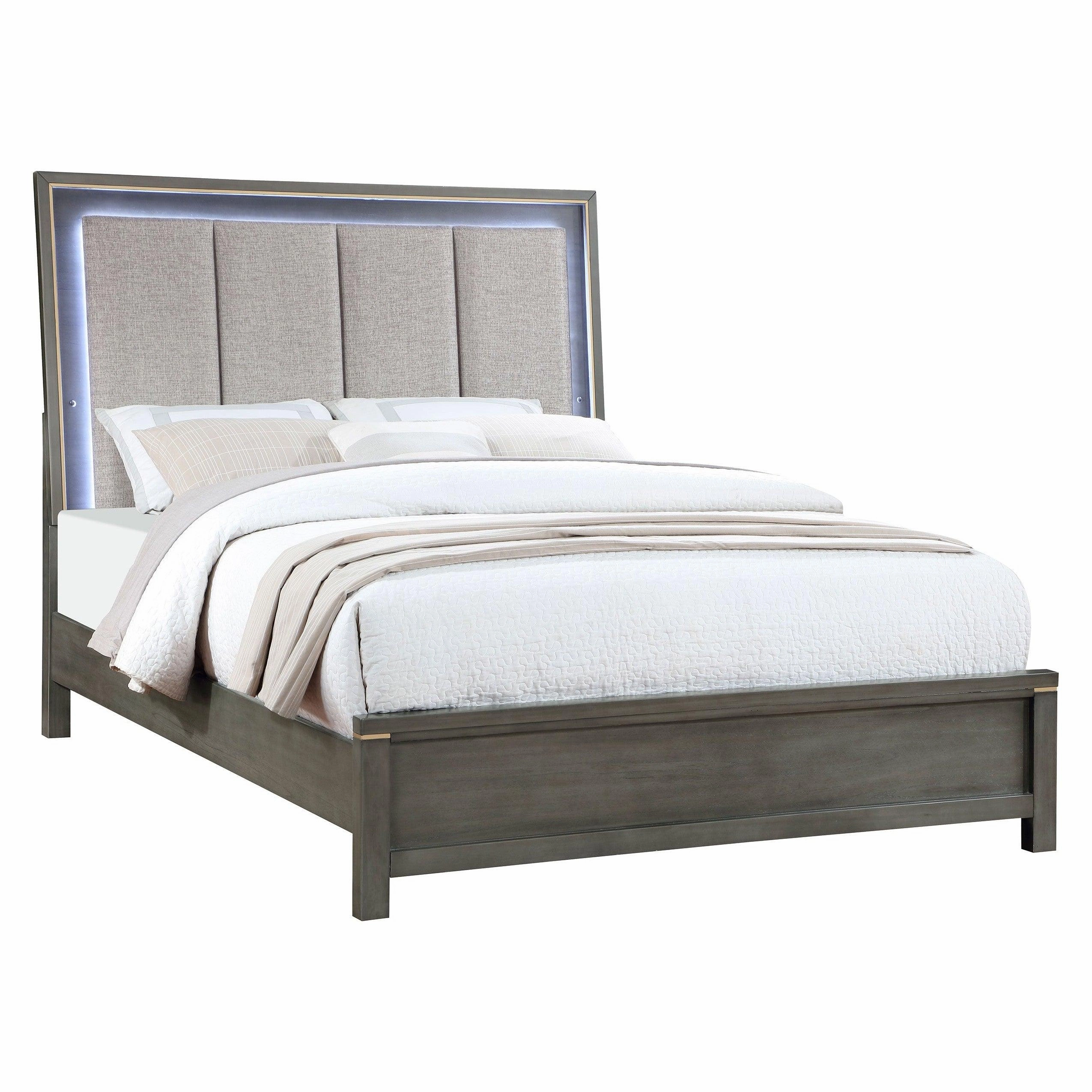 Coaster Kieran Eastern King Panel Bed with Upholstered LED Headboard Grey