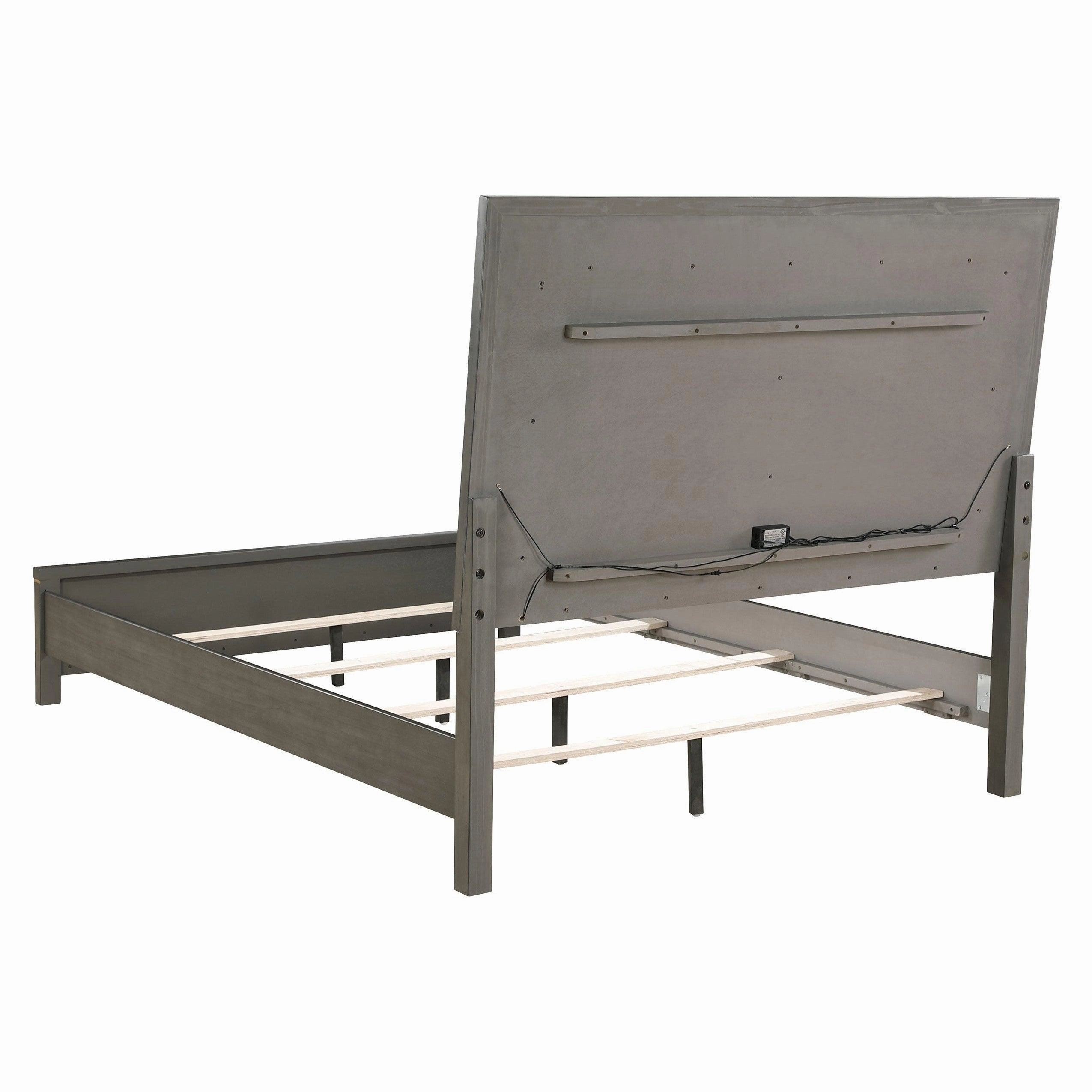 Coaster Kieran Eastern King Panel Bed with Upholstered LED Headboard Grey