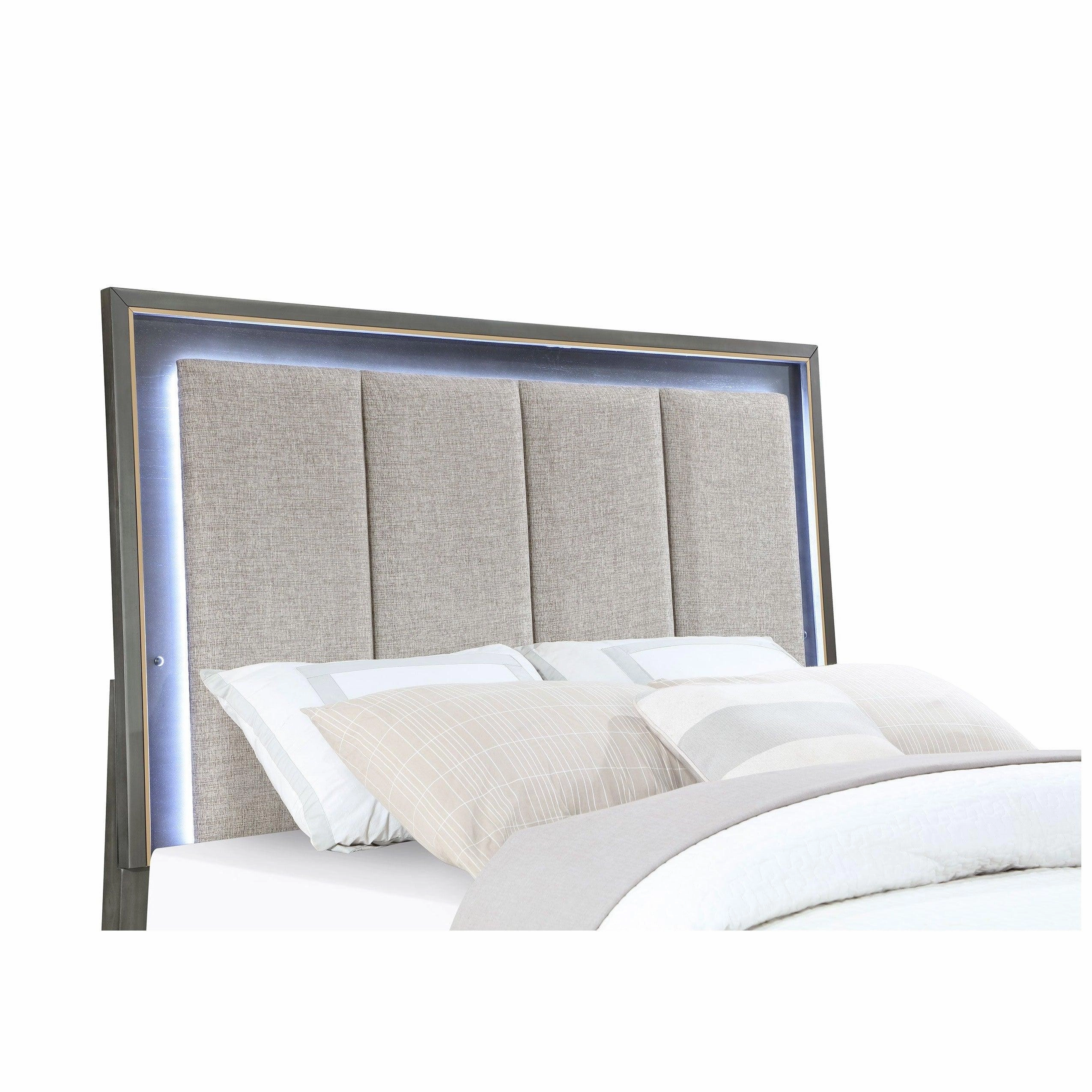 Coaster Kieran Eastern King Panel Bed with Upholstered LED Headboard Grey