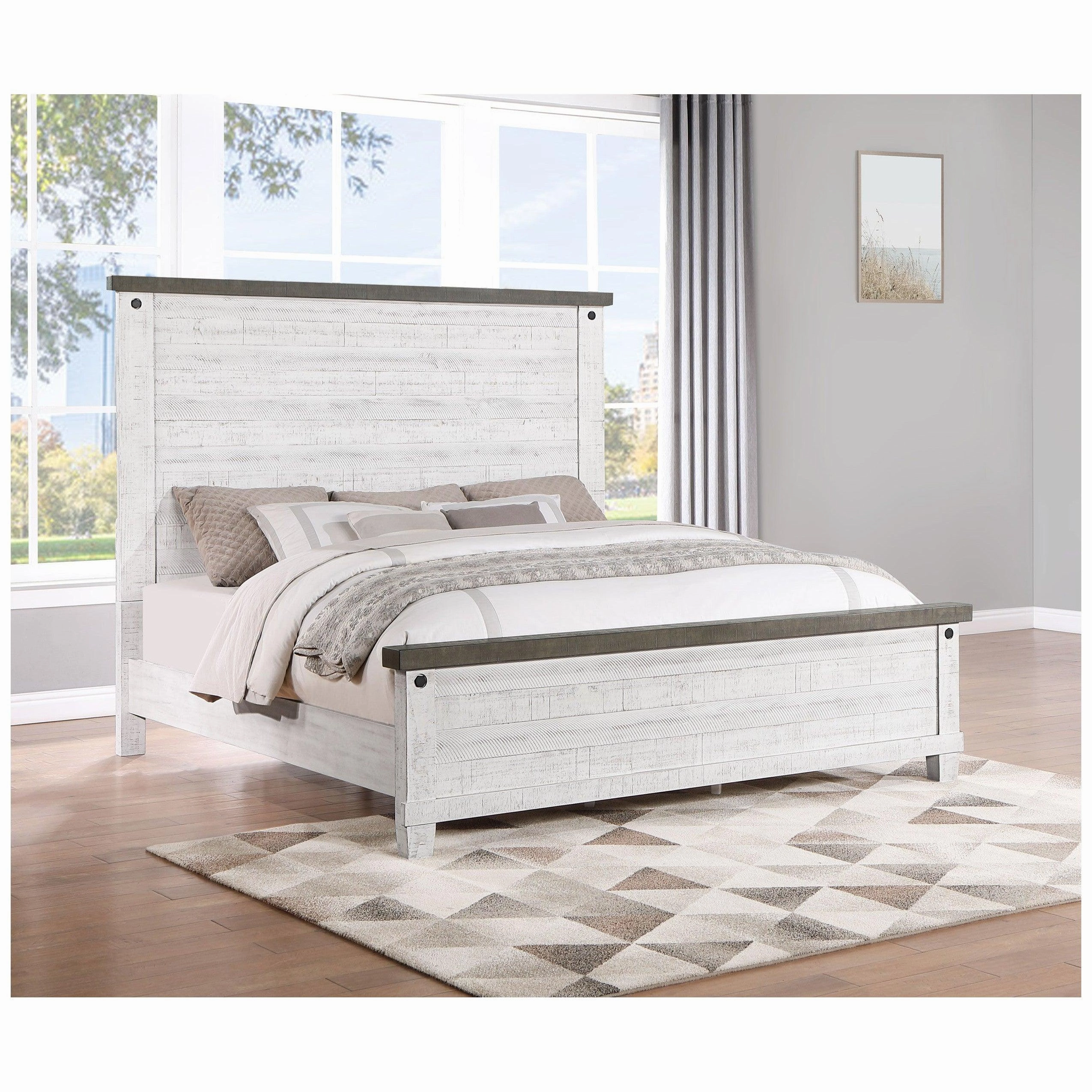 Coaster Lilith Queen Panel Bed Distressed Grey and White