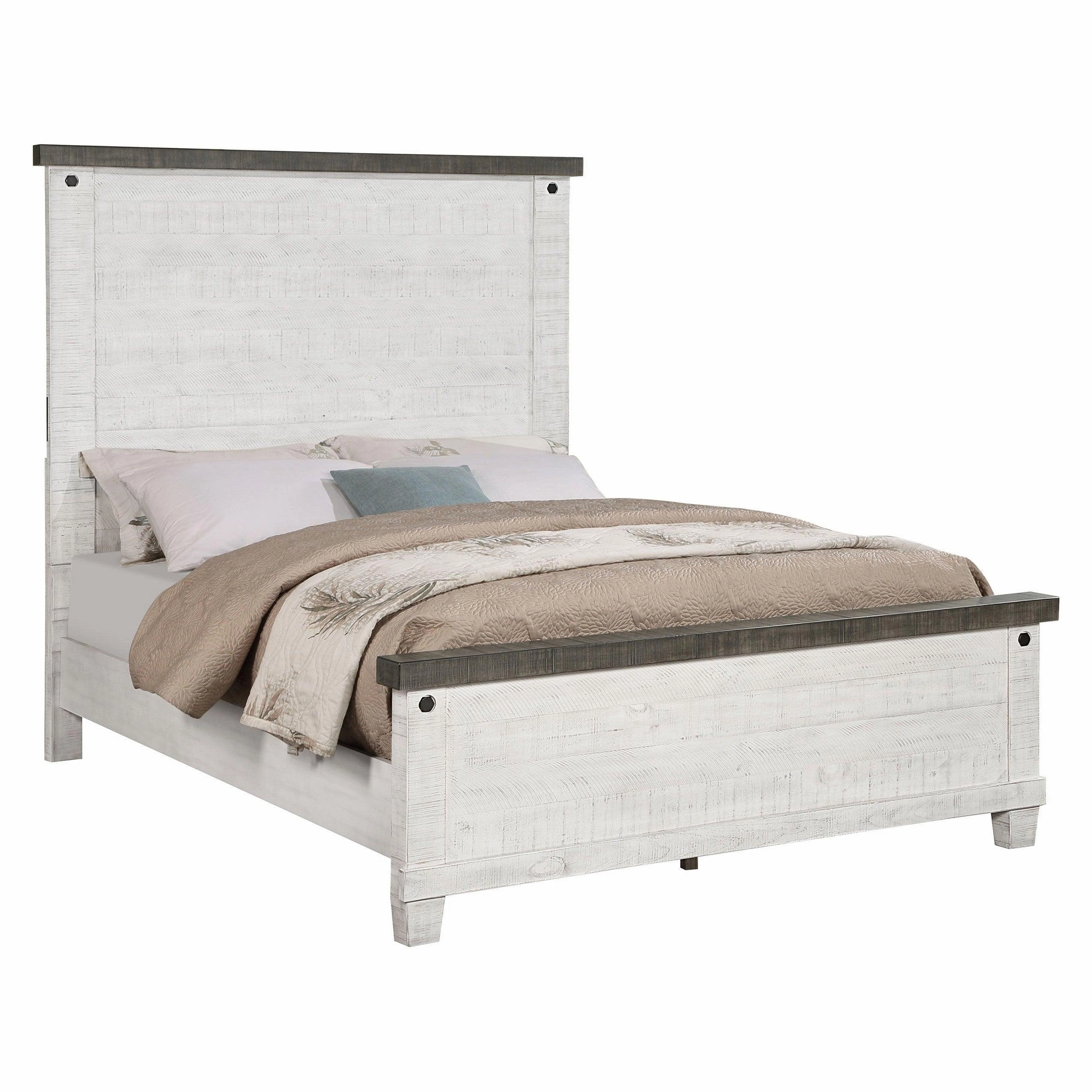 Coaster Lilith Queen Panel Bed Distressed Grey and White