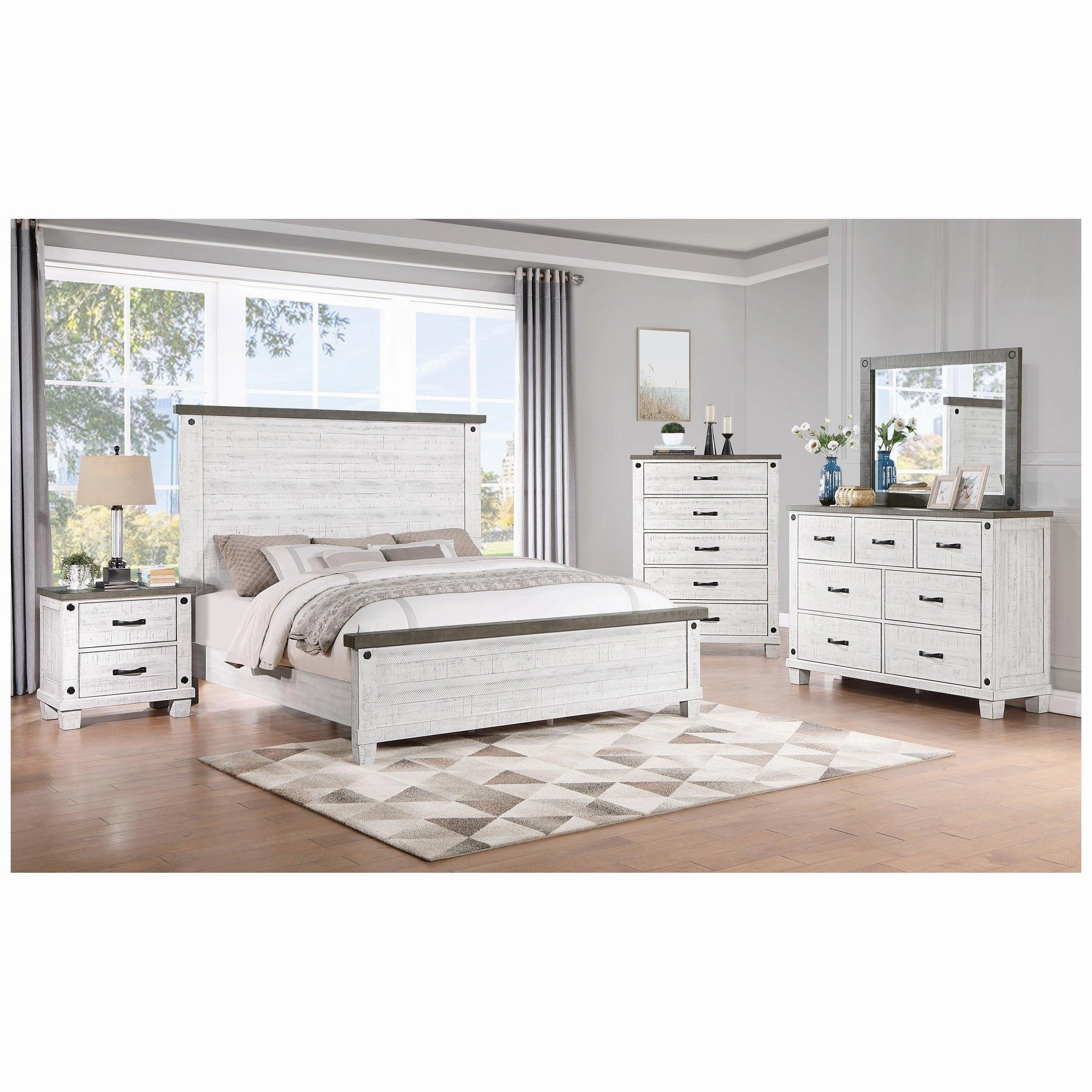 Coaster Lilith Queen Panel Bed Distressed Grey and White