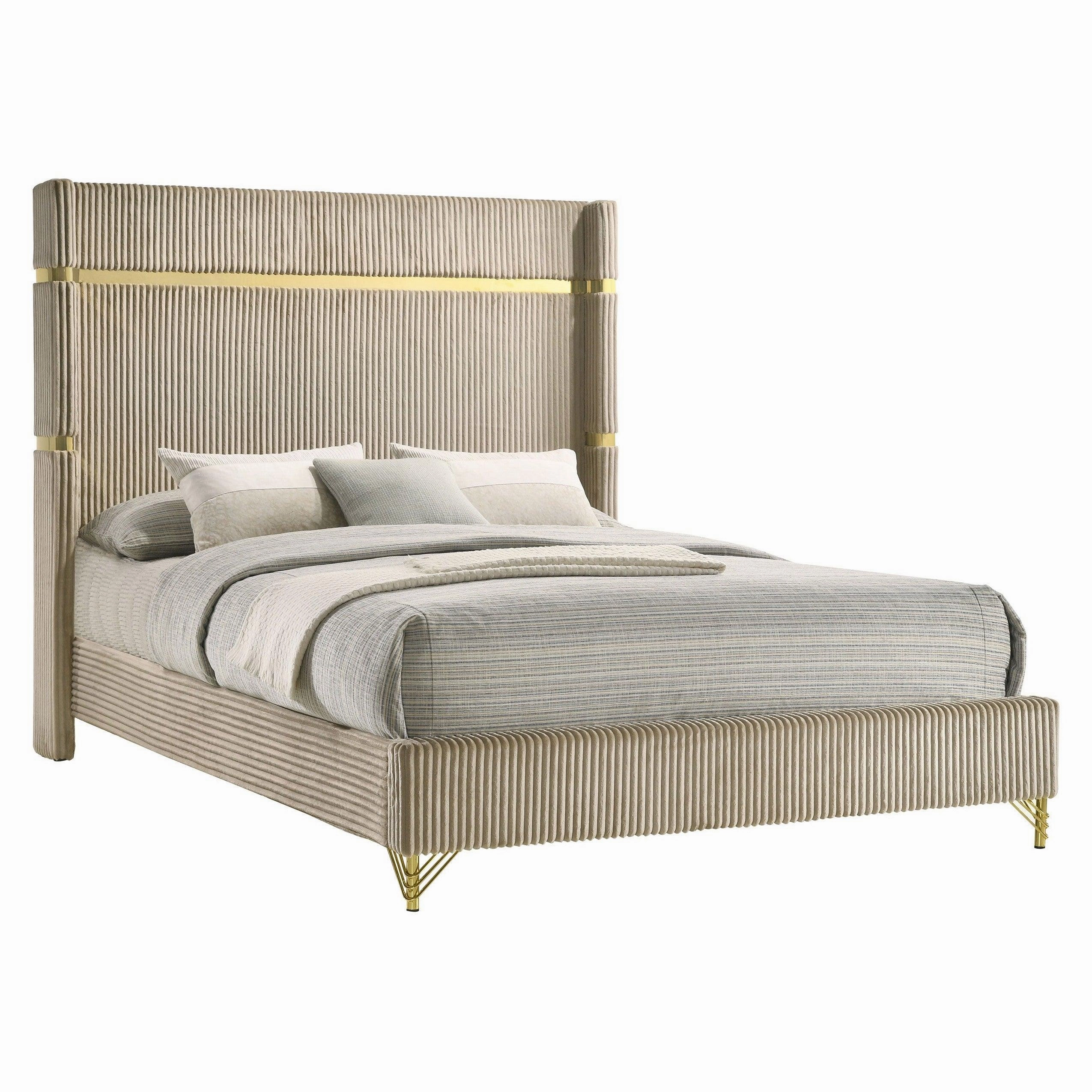 Coaster Lucia Upholstered Queen Wingback Panel Bed Beige