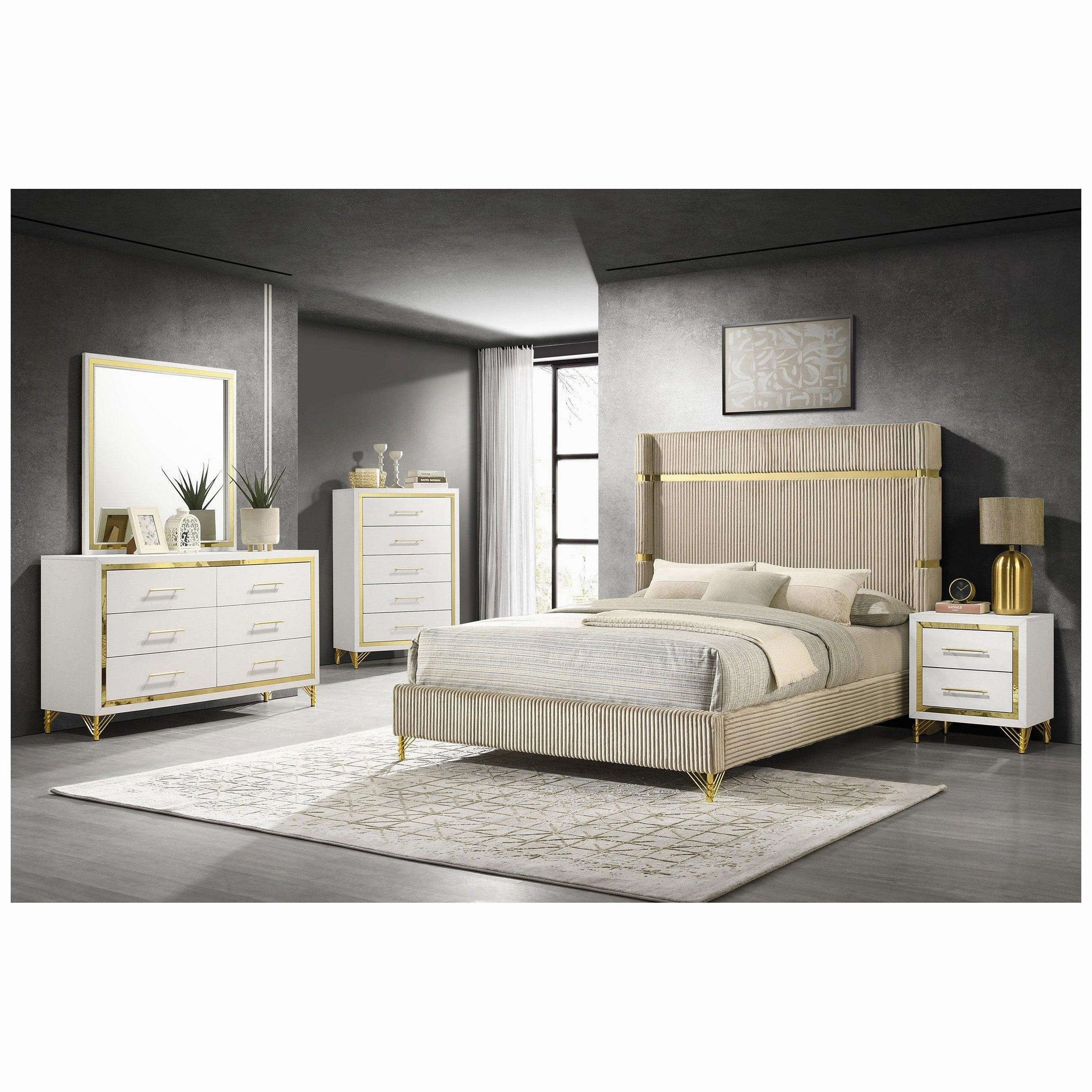 Coaster Lucia Upholstered Queen Wingback Panel Bed Beige