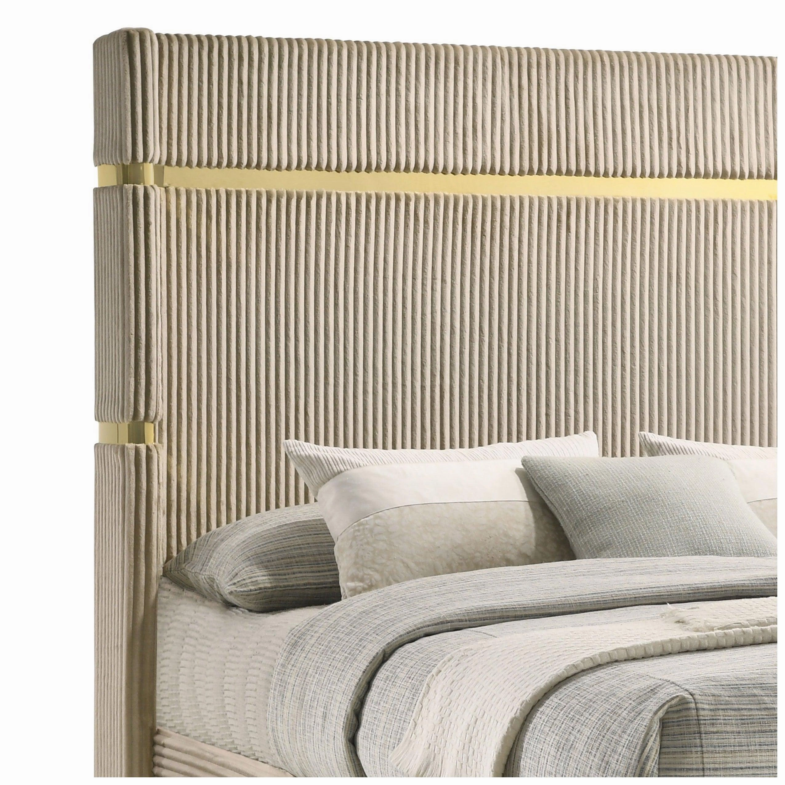 Coaster Lucia Upholstered Queen Wingback Panel Bed Beige