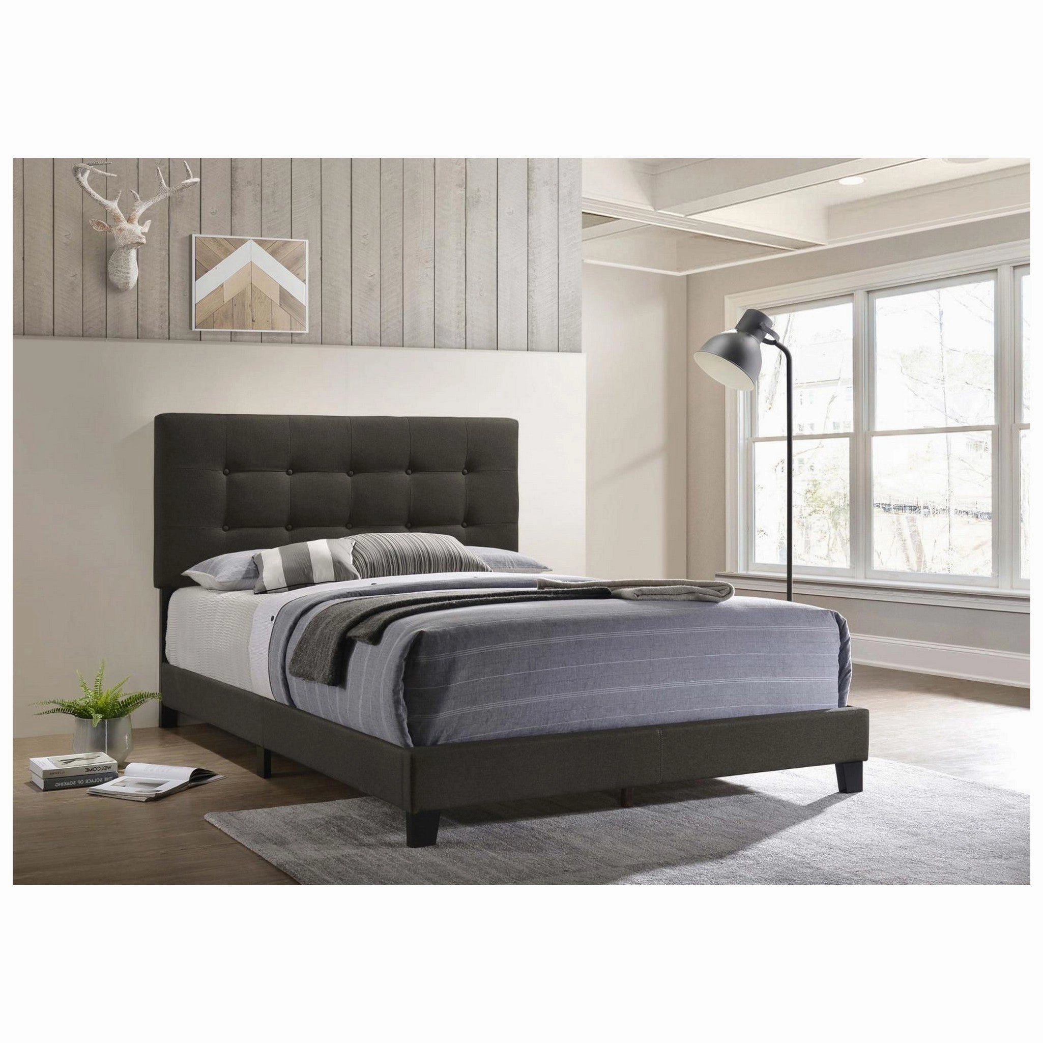 Coaster Mapes Tufted Upholstered Eastern King Bed Charcoal