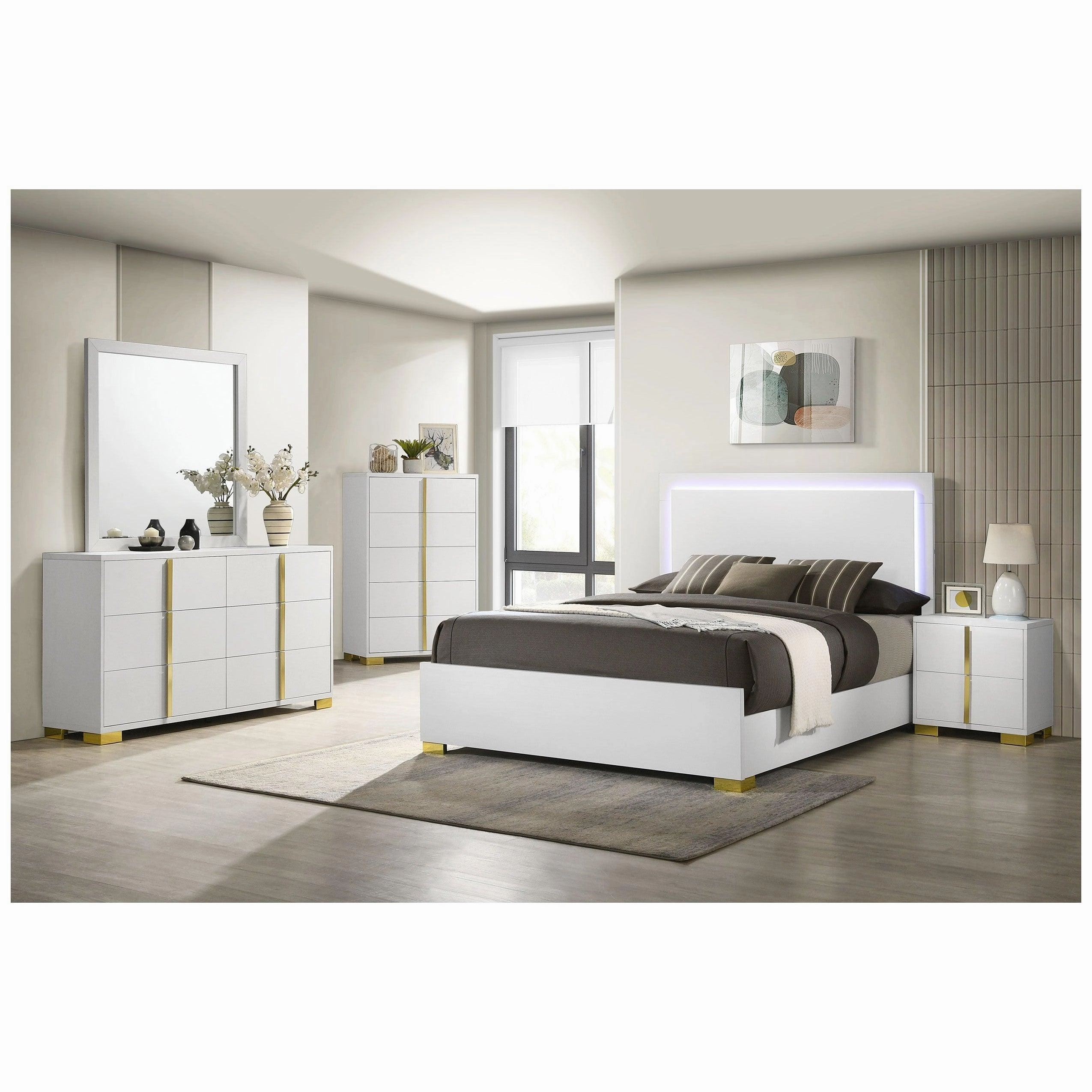 Coaster Marceline Queen Bed with LED Headboard White