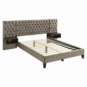 Coaster Marley Upholstered Eastern King Platform Bed with Headboard Panels Light Brown bed frame,bed base,bedroom furniture