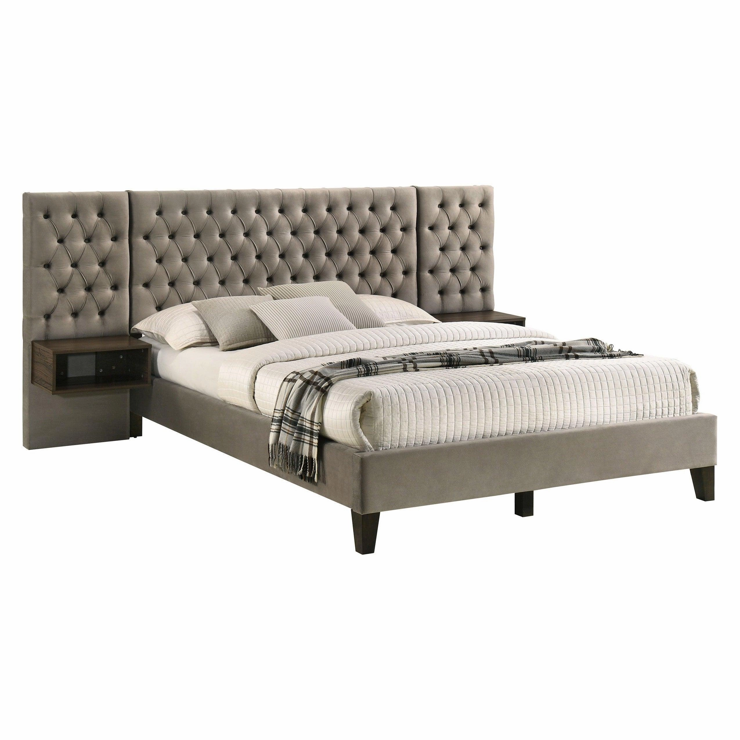 Coaster Marley Upholstered Queen Platform Bed with Headboard Panels Light Brown
