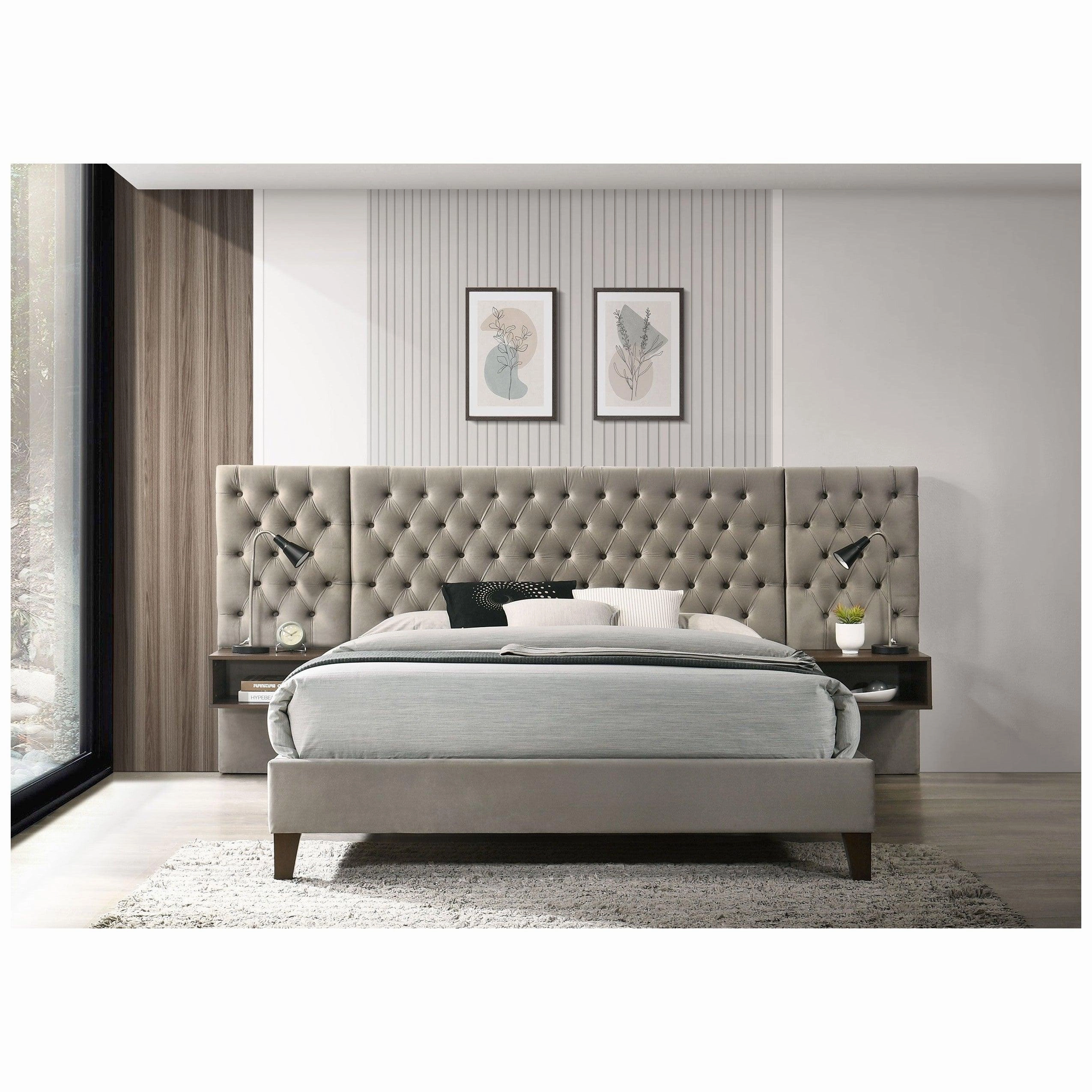 Coaster Marley Upholstered Queen Platform Bed with Headboard Panels Light Brown