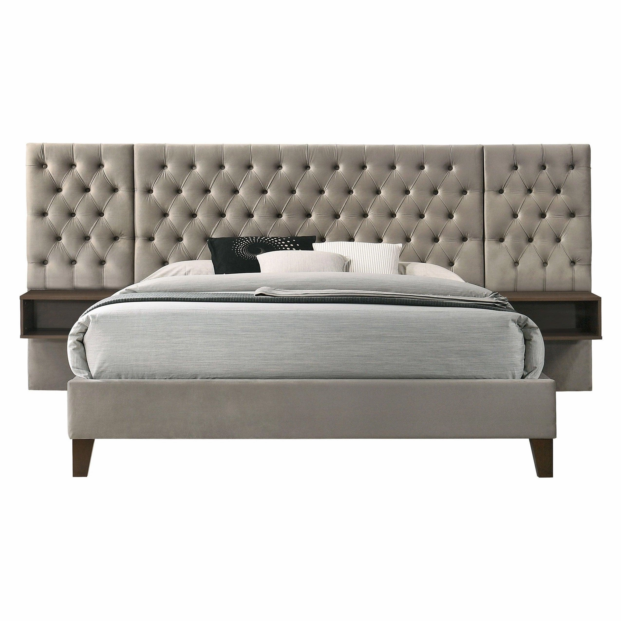 Coaster Marley Upholstered Queen Platform Bed with Headboard Panels Light Brown