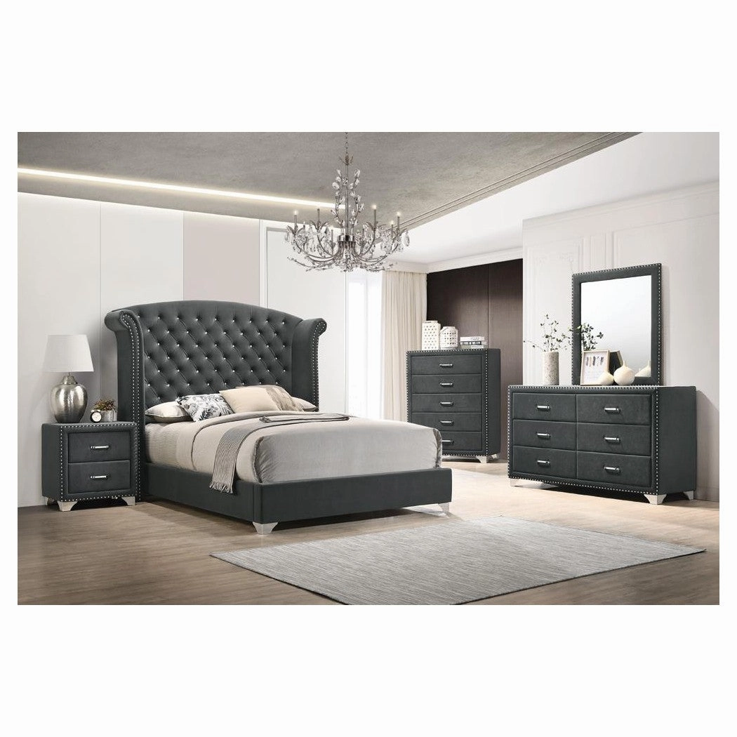 Coaster Melody Eastern King Wingback Upholstered Bed Grey
