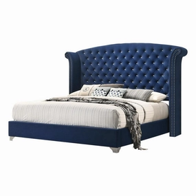 Coaster Melody Eastern King Wingback Upholstered Bed Pacific Blue bed frame,bed base,bedroom furniture