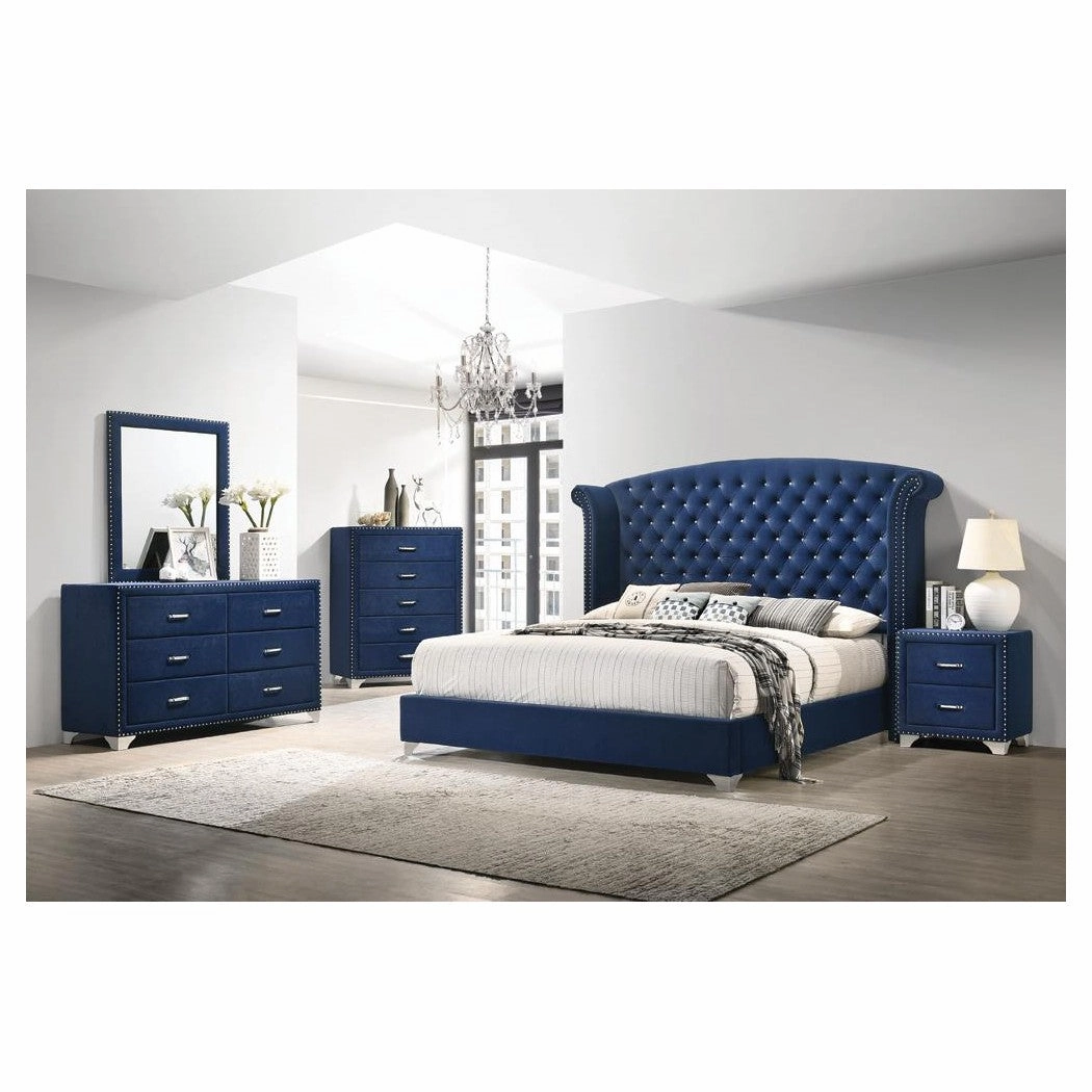Coaster Melody Eastern King Wingback Upholstered Bed Pacific Blue