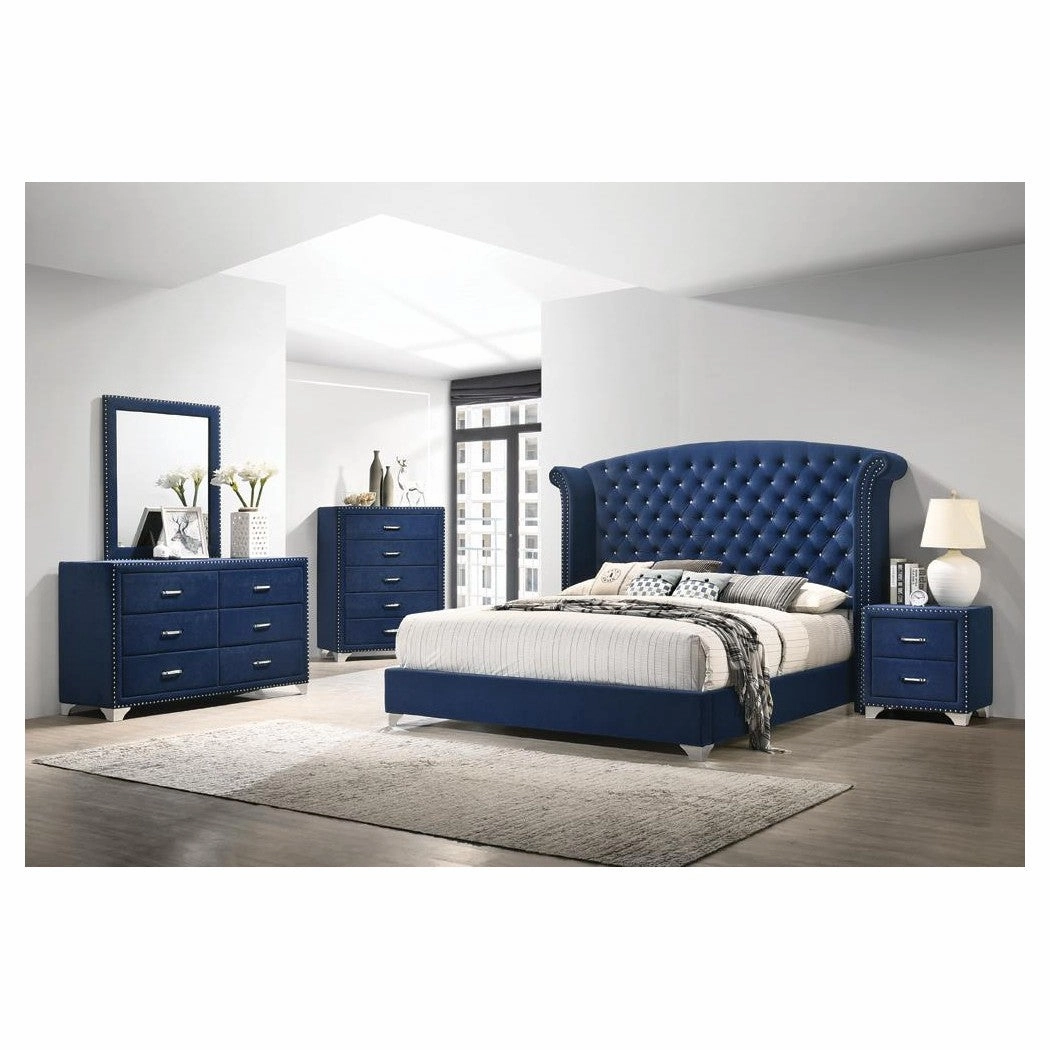 Coaster Melody Queen Wingback Upholstered Bed Pacific Blue
