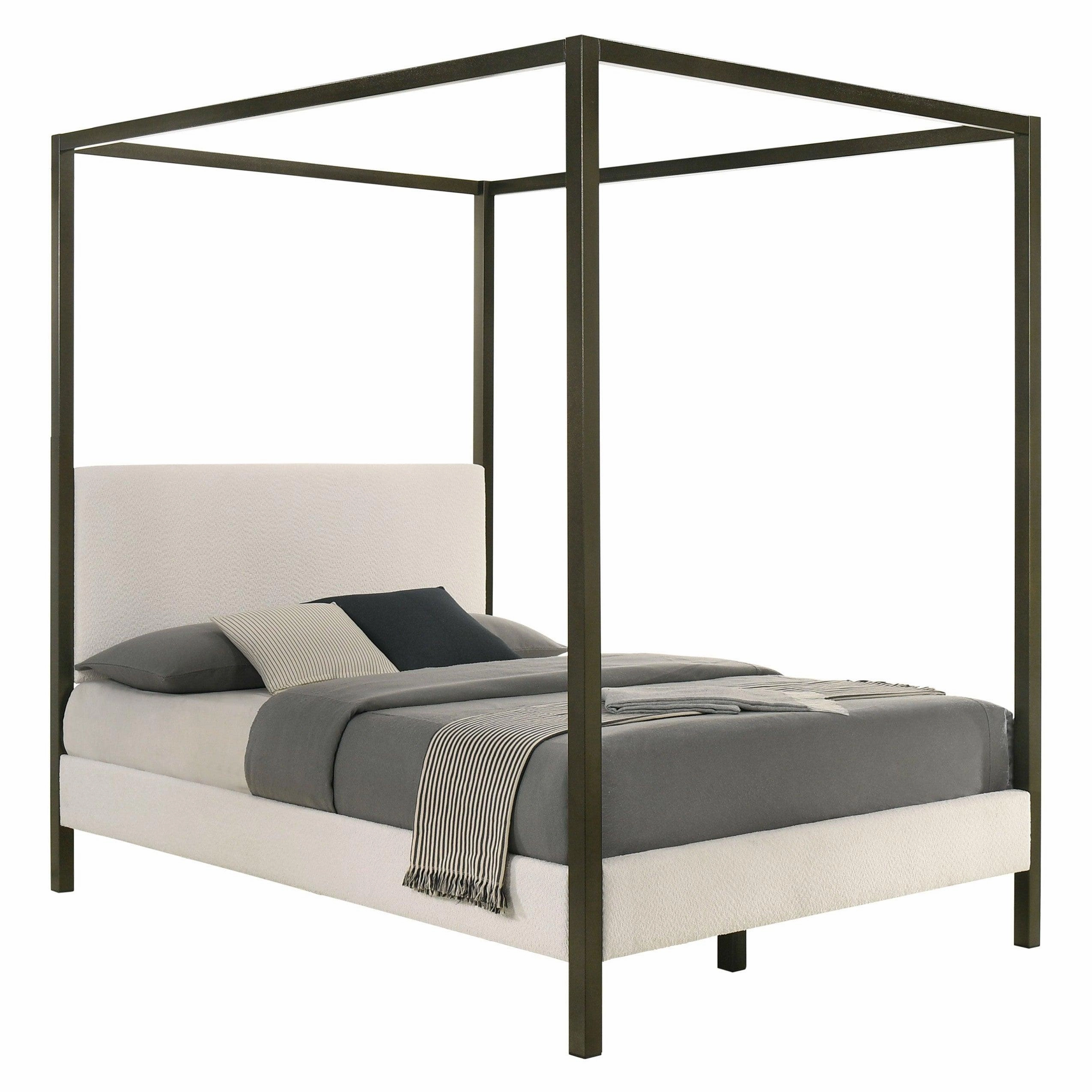 Coaster Monroe Upholstered Eastern King Canopy Platform Bed Vanilla and Black