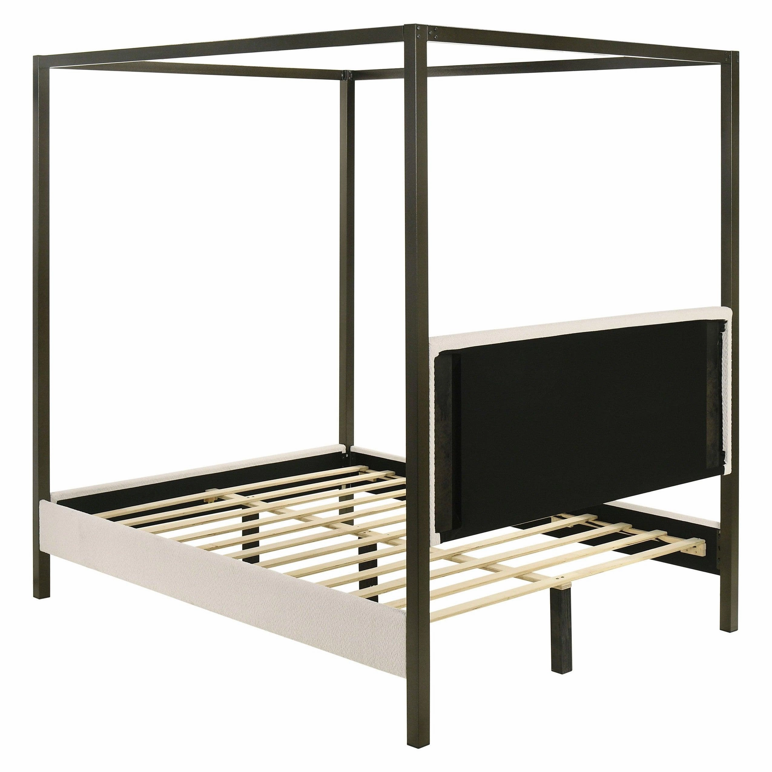 Coaster Monroe Upholstered Eastern King Canopy Platform Bed Vanilla and Black