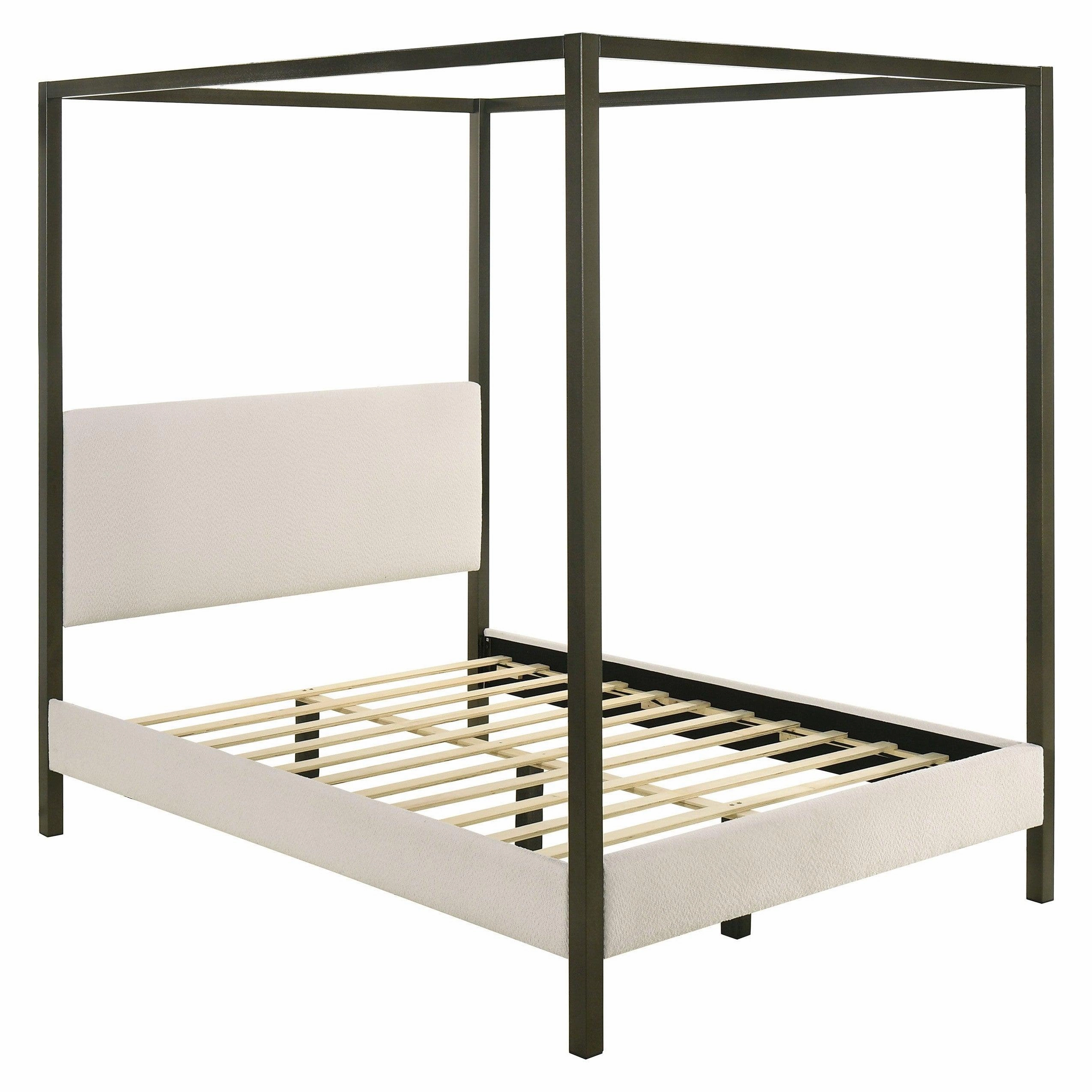 Coaster Monroe Upholstered Queen Canopy Platform Bed Vanilla and Black bed frame,bed base,bedroom furniture