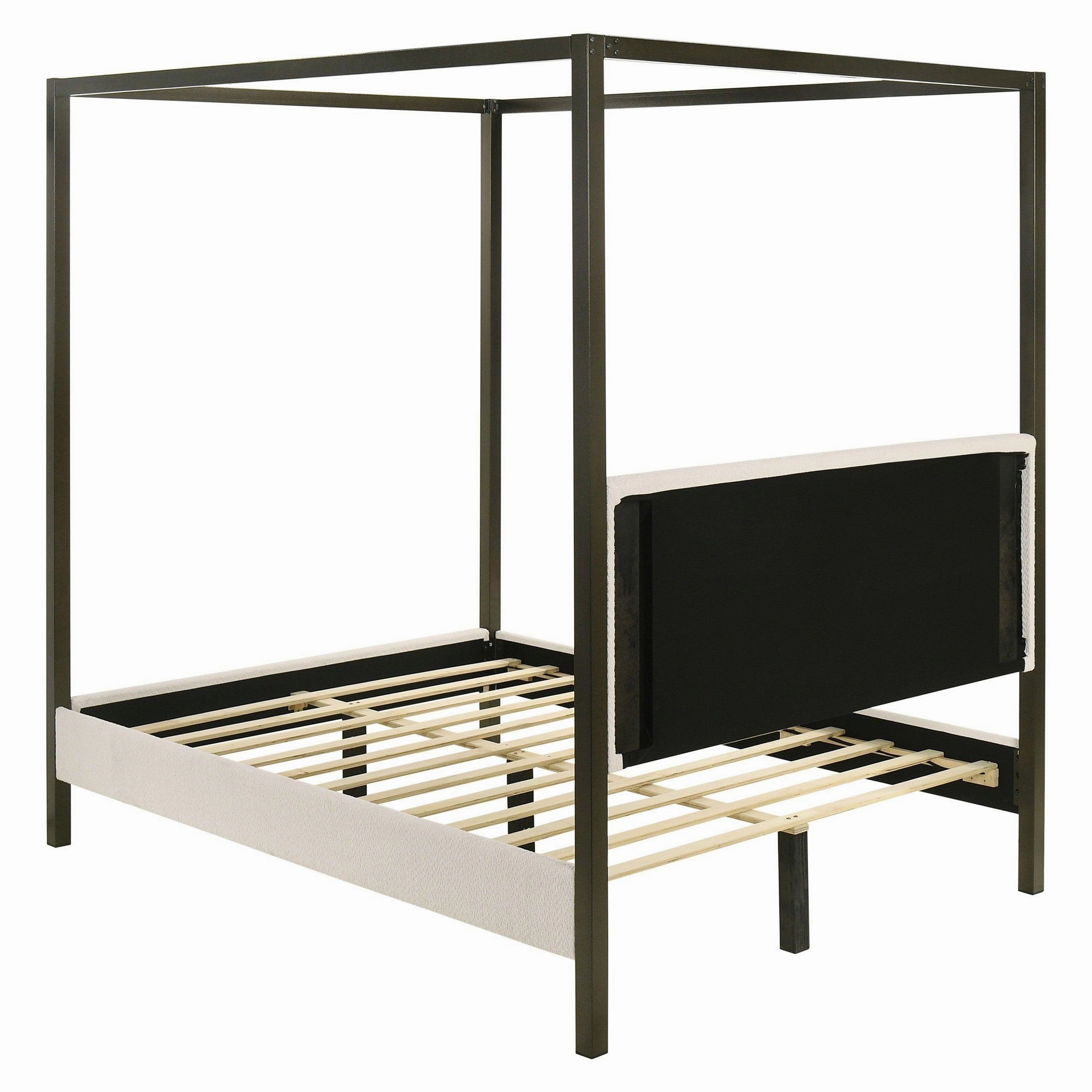 Coaster Monroe Upholstered Queen Canopy Platform Bed Vanilla and Black