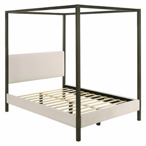 Coaster Monroe Upholstered Queen Canopy Platform Bed Vanilla and Black bed frame,bed base,bedroom furniture