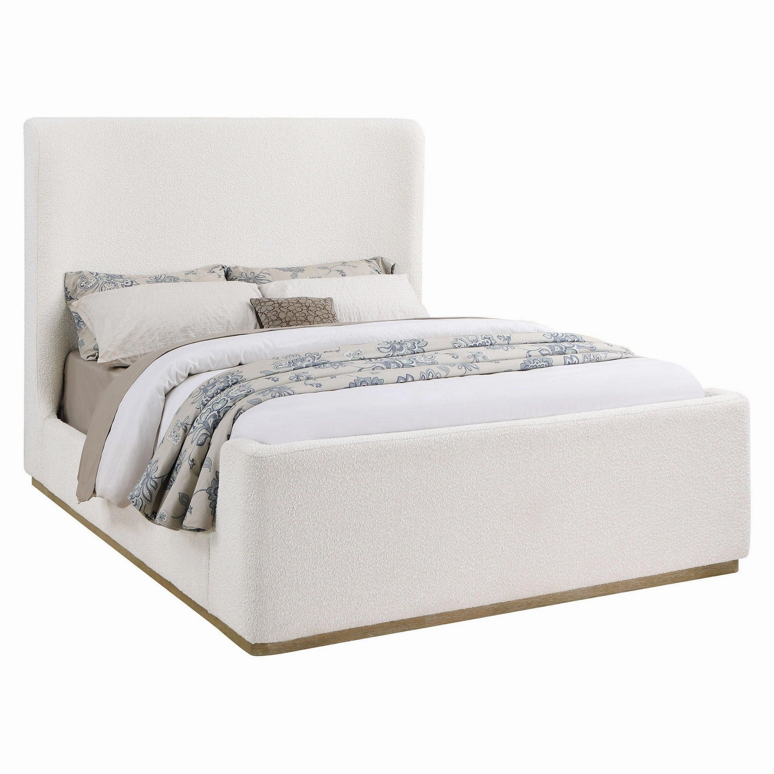 Coaster Nala Upholstered Queen Wingback Platform Sleigh Bed Cream