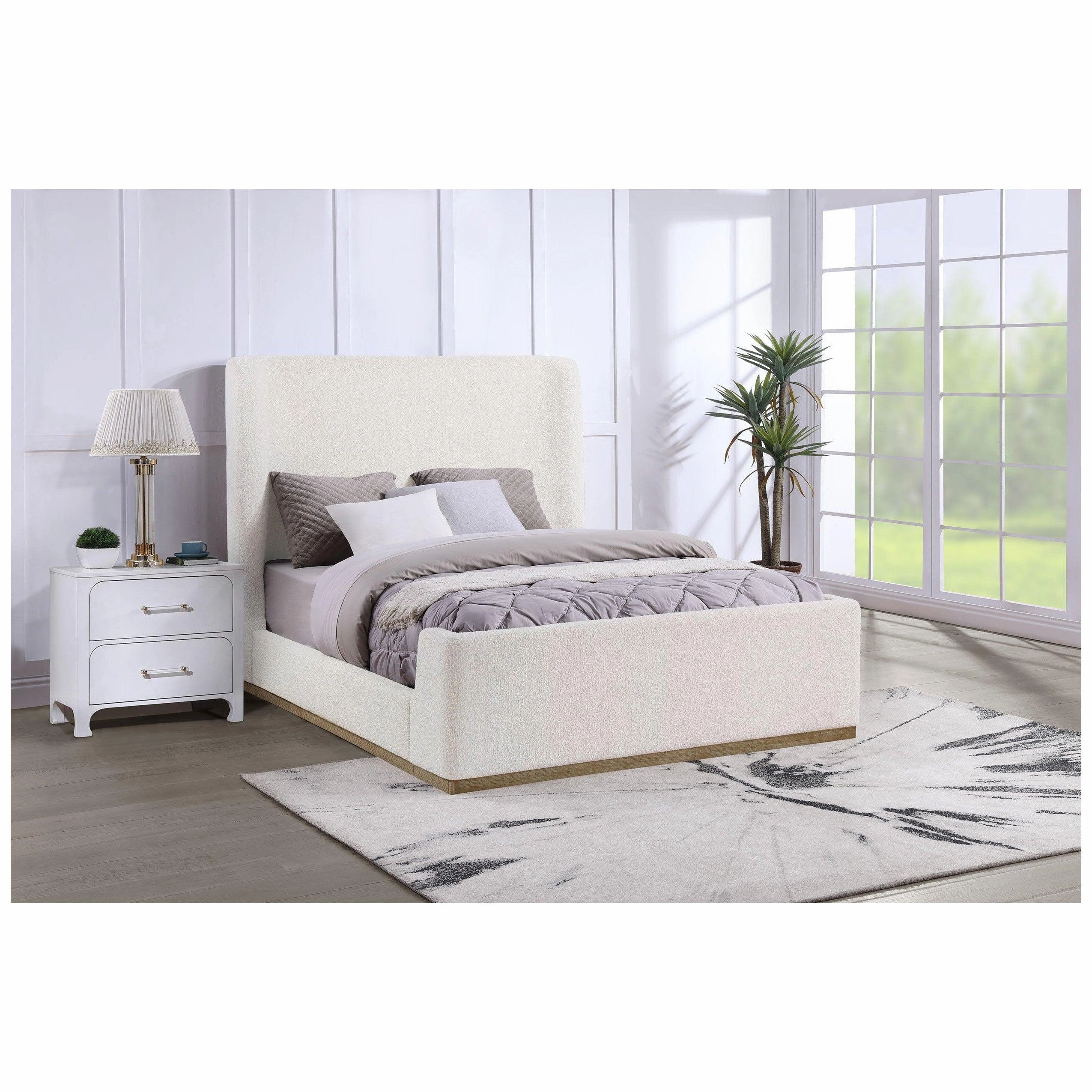 Coaster Nala Upholstered Queen Wingback Platform Sleigh Bed Cream