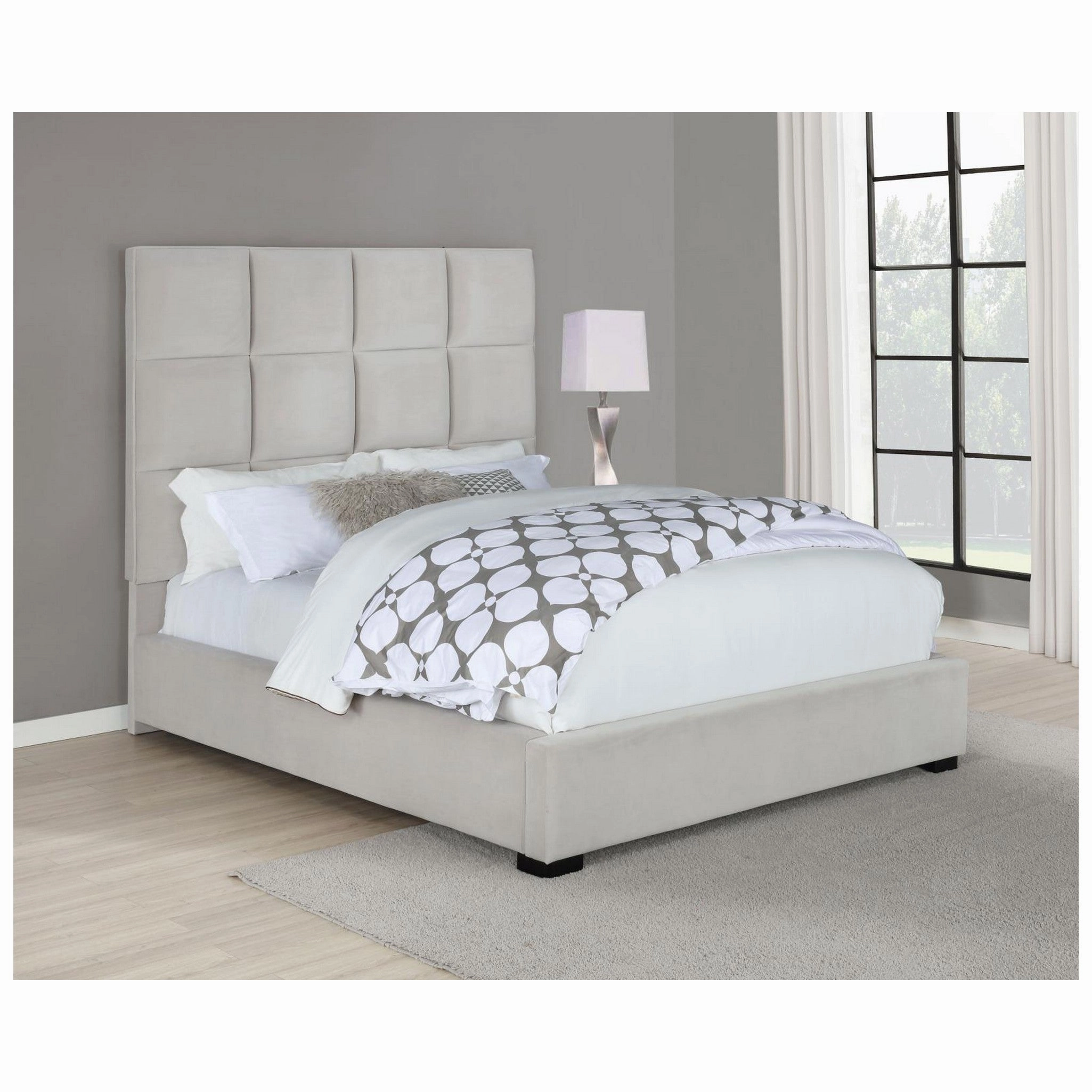 Coaster Panes Eastern King Tufted Upholstered Panel Bed Beige