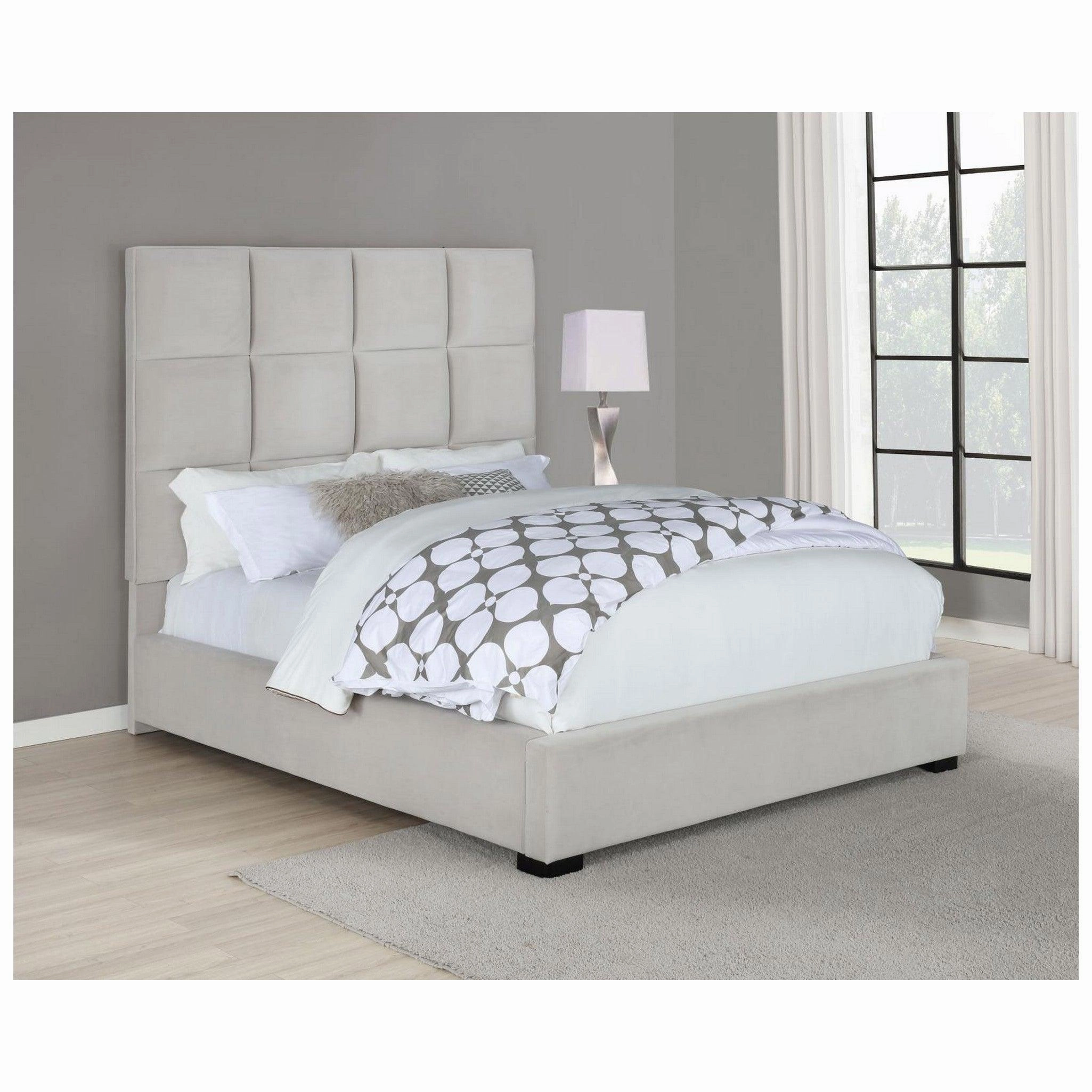 Coaster Panes Queen Tufted Upholstered Panel Bed Beige