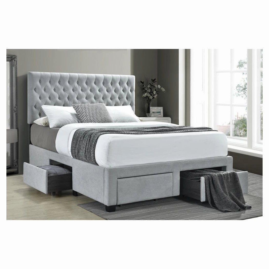 Coaster Soledad Eastern King 4-Drawer Button Tufted Storage Bed Beige